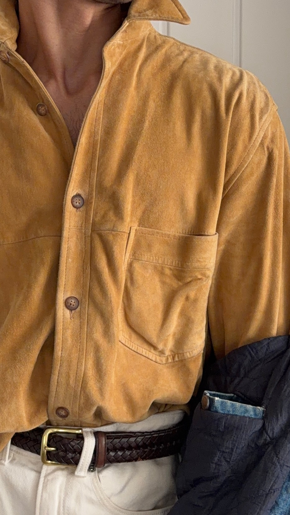 Hugo Boss 1990s Rough Out Suede Leather Overshirt - Size L