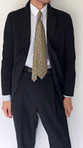 Giorgio Armani 1980s 2B Black Pleated Wool Cotton Suit - Size S Jacket / 33" Waist