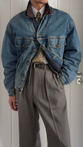 Hugo Boss 1980s 'Apache' Leather Collar Quilt Lined Denim Jacket Made in Italy  - Size XL