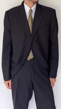 Armani 1990s 3B Black Wool Striped Suit - Size XXL Jacket / 40" Waist