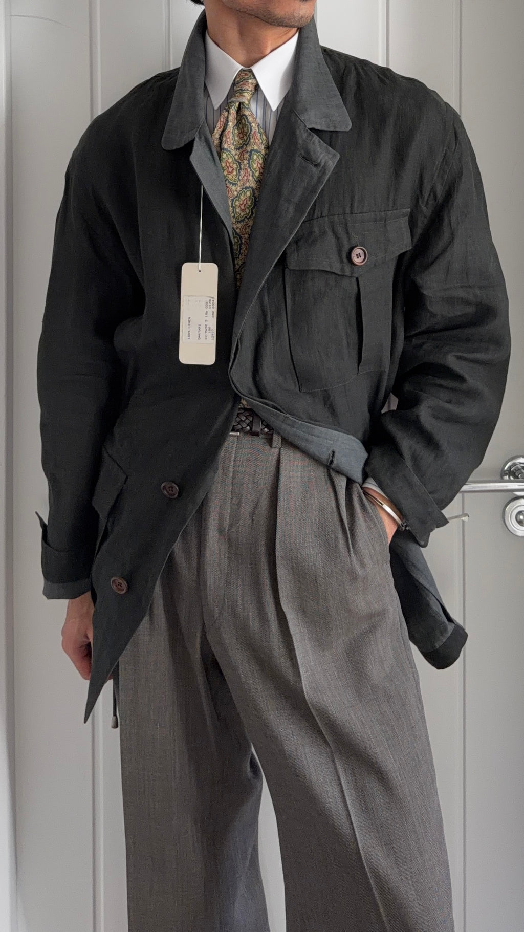 Hugo Boss 1980s 'Daktari' Linen Safari Field Jacket - Size XL