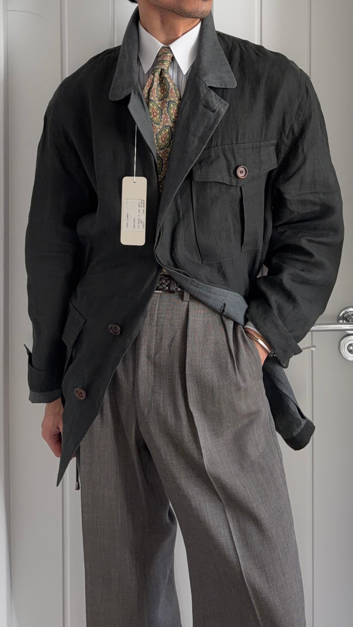 Hugo Boss 1980s 'Daktari' Linen Safari Field Jacket - Size XL