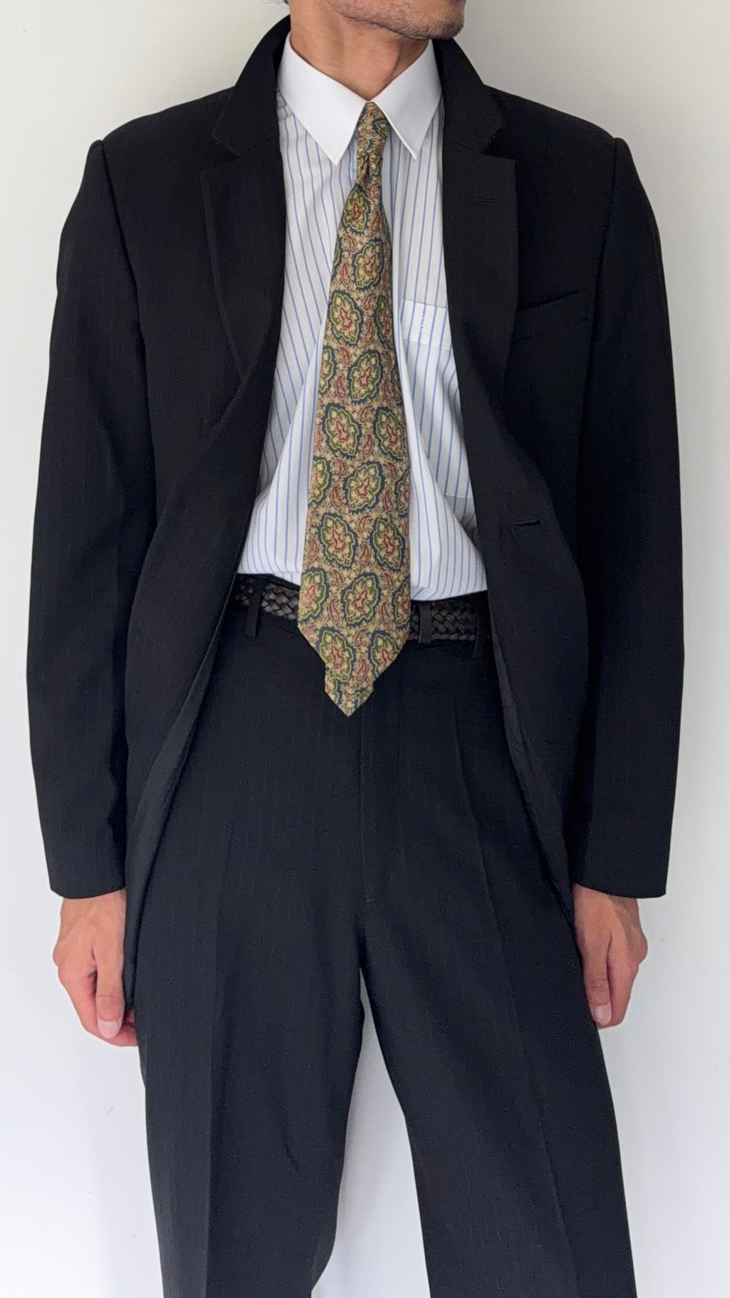 Emporio Armani 1990s 2B Striped Wool Draped Suit - Size S Jacket / 32" Waist
