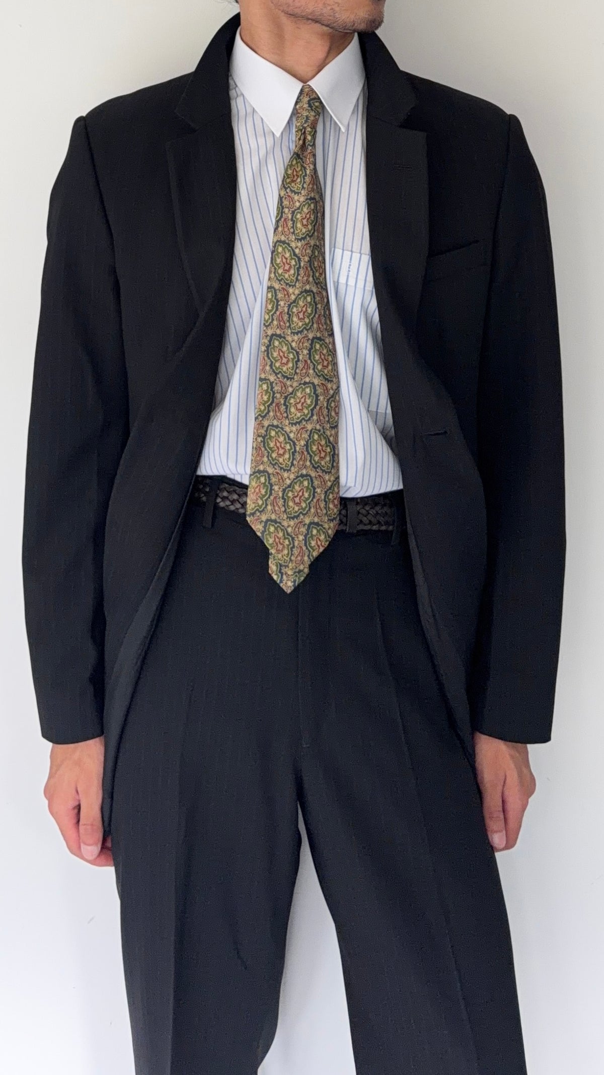 Emporio Armani 1990s 2B Striped Wool Draped Suit - Size S Jacket / 32" Waist