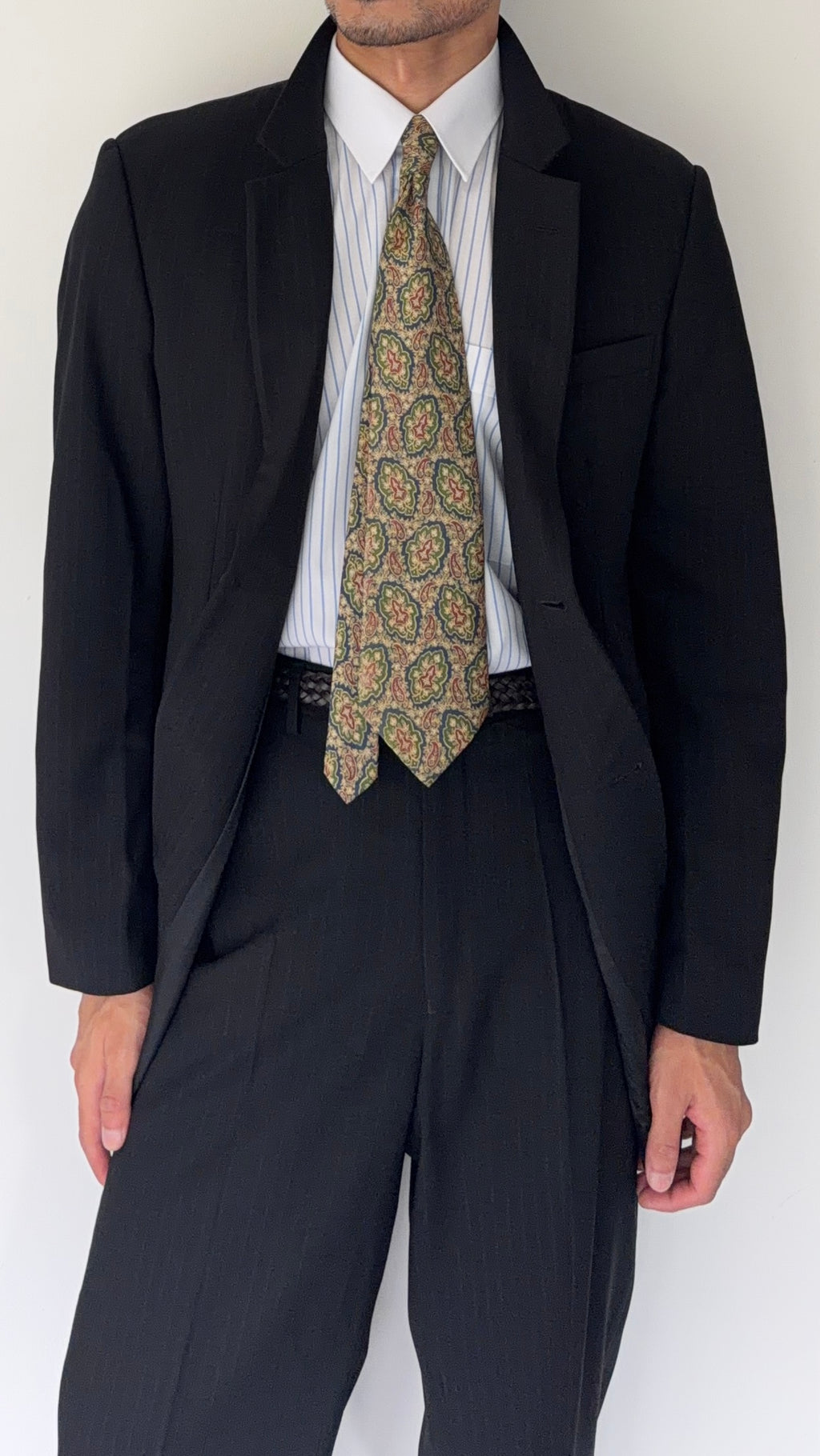 Emporio Armani 1990s 2B Striped Wool Draped Suit - Size S Jacket / 32" Waist