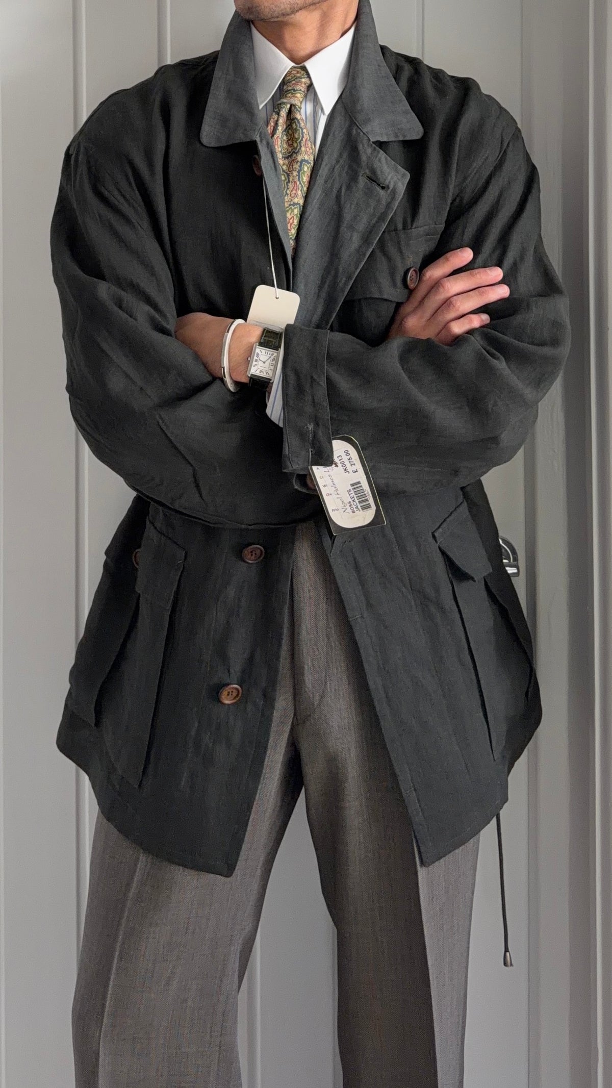 Hugo Boss 1980s 'Daktari' Linen Safari Field Jacket - Size XL