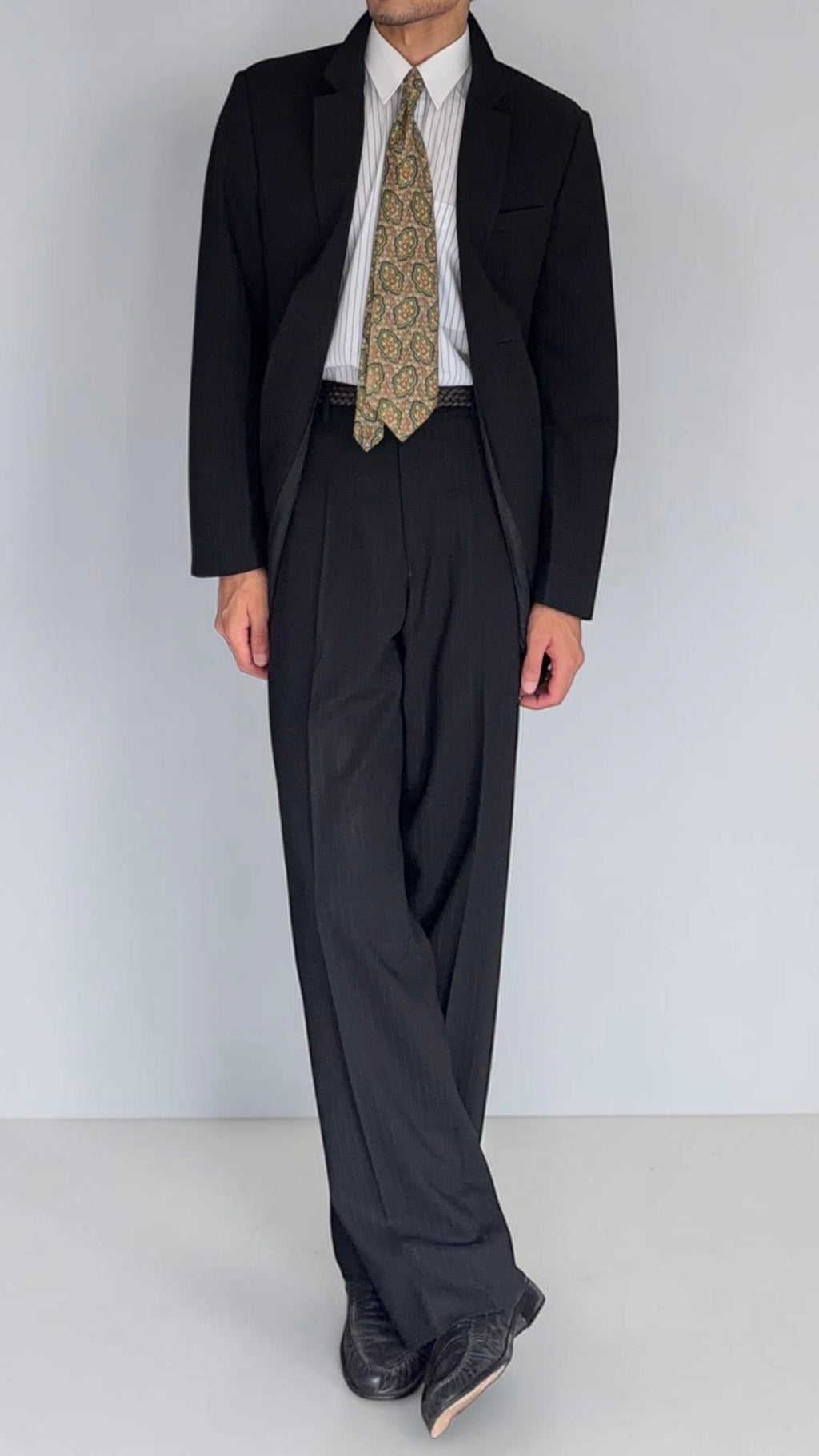 Emporio Armani 1990s 2B Striped Wool Draped Suit - Size S Jacket / 32" Waist