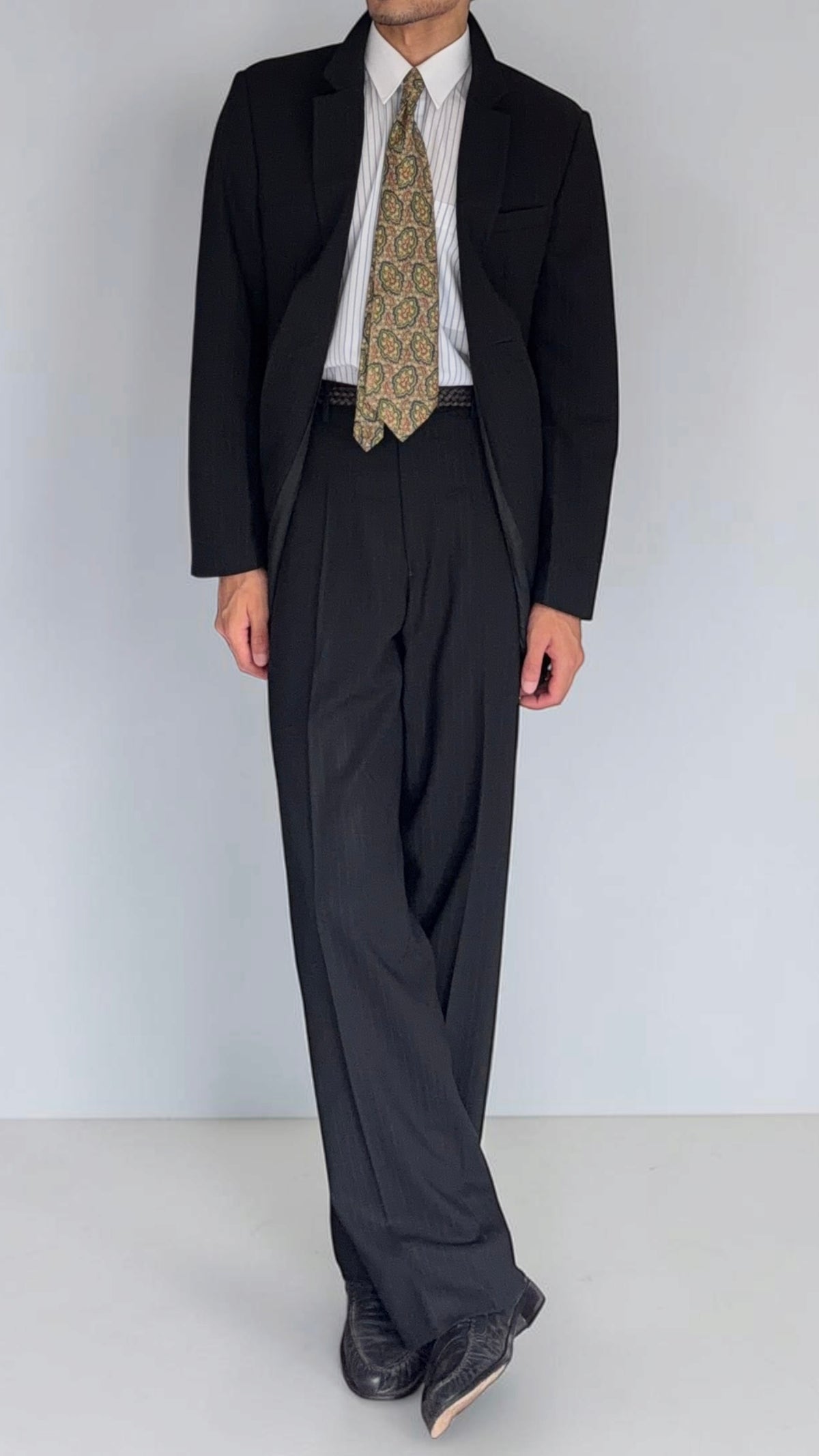Emporio Armani 1990s 2B Striped Wool Draped Suit - Size S Jacket / 32" Waist