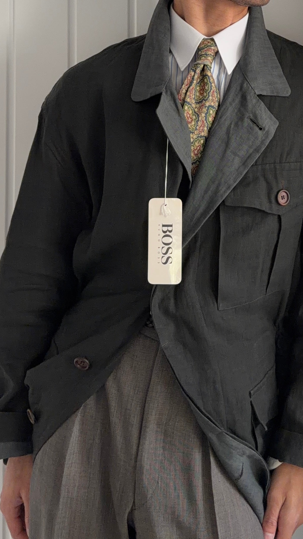 Hugo Boss 1980s 'Daktari' Linen Safari Field Jacket - Size XL