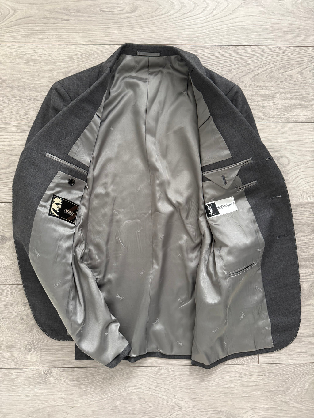 Yves Saint Laurent 1990s 2B Wool Grey Suit - Size S Jacket / 32" Waist