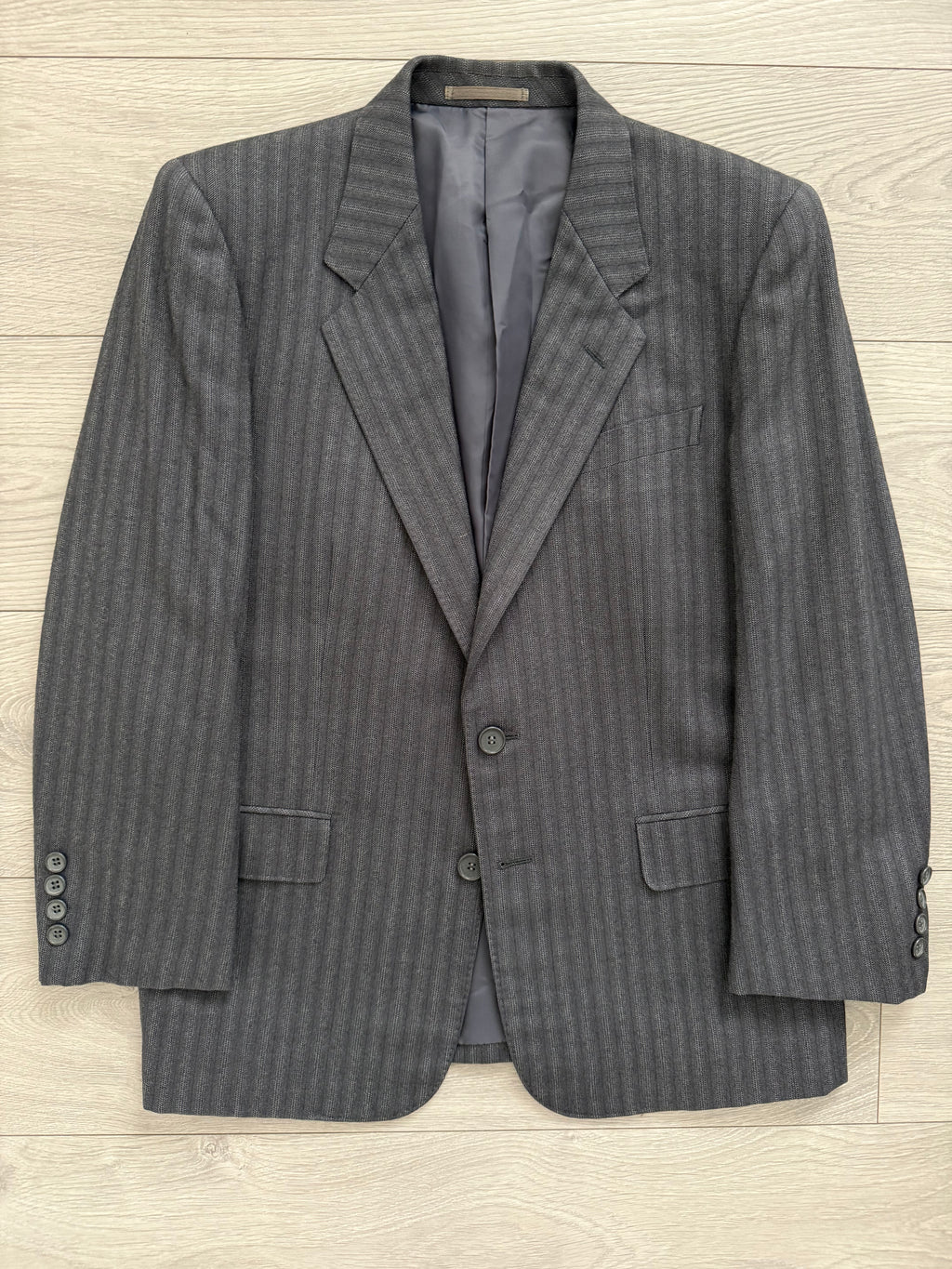 Yves Saint Laurent 1990s 2B Textured Wool Grey Navy Suit - Size S Jacket / 31" Waist