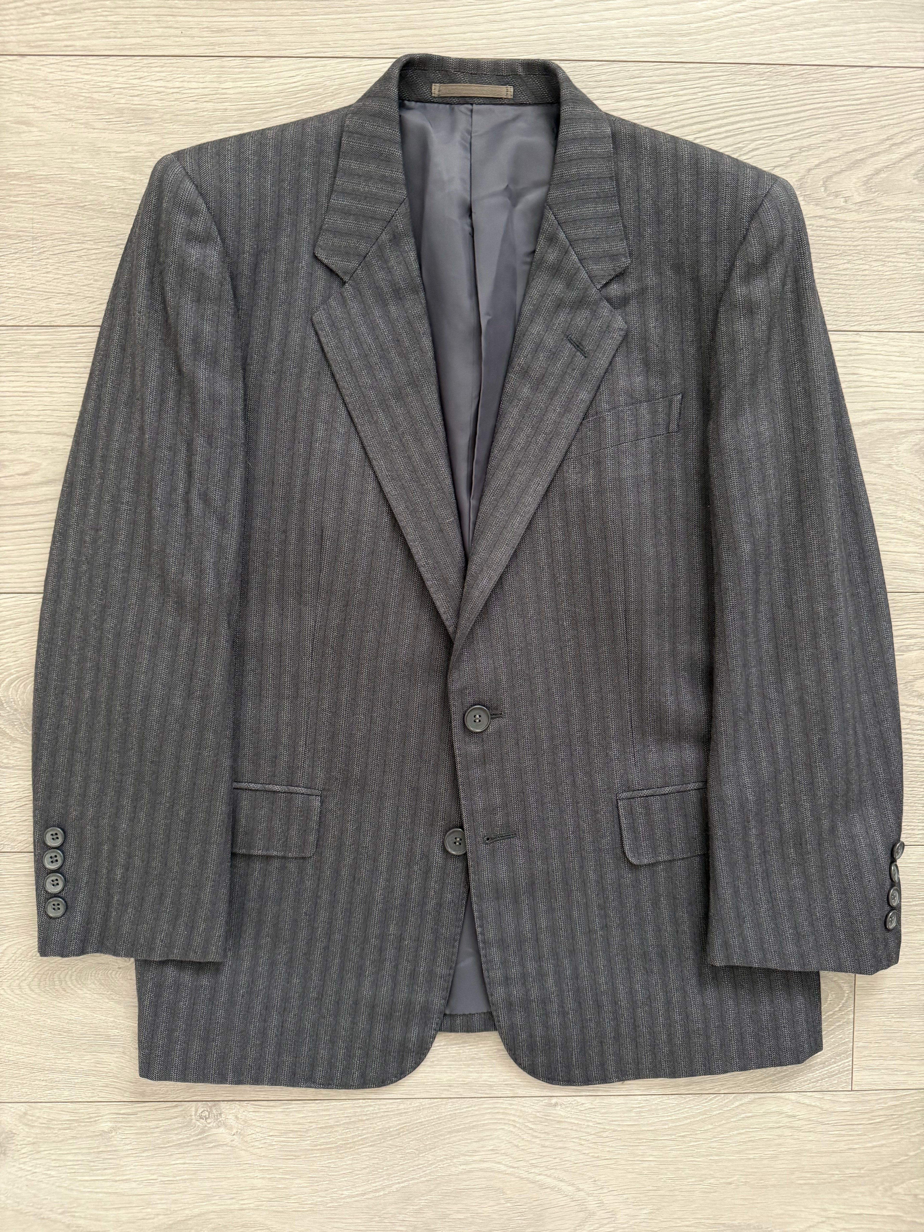 Yves Saint Laurent 1990s 2B Textured Wool Grey Navy Suit - Size S Jacket / 31" Waist