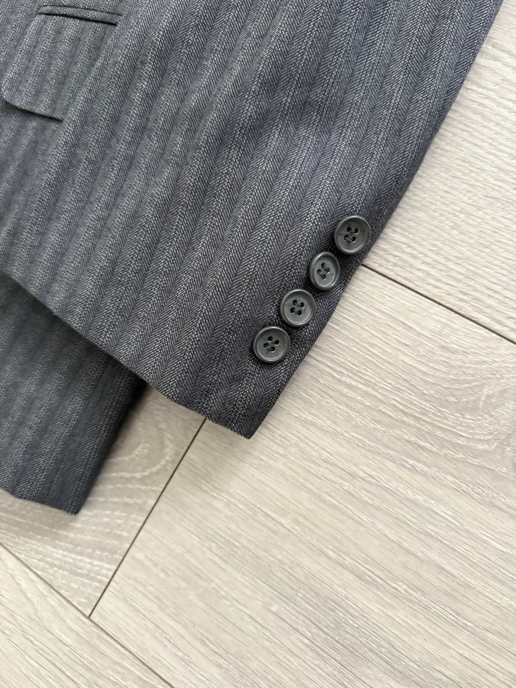 Yves Saint Laurent 1990s 2B Textured Wool Grey Navy Suit - Size S Jacket / 31" Waist