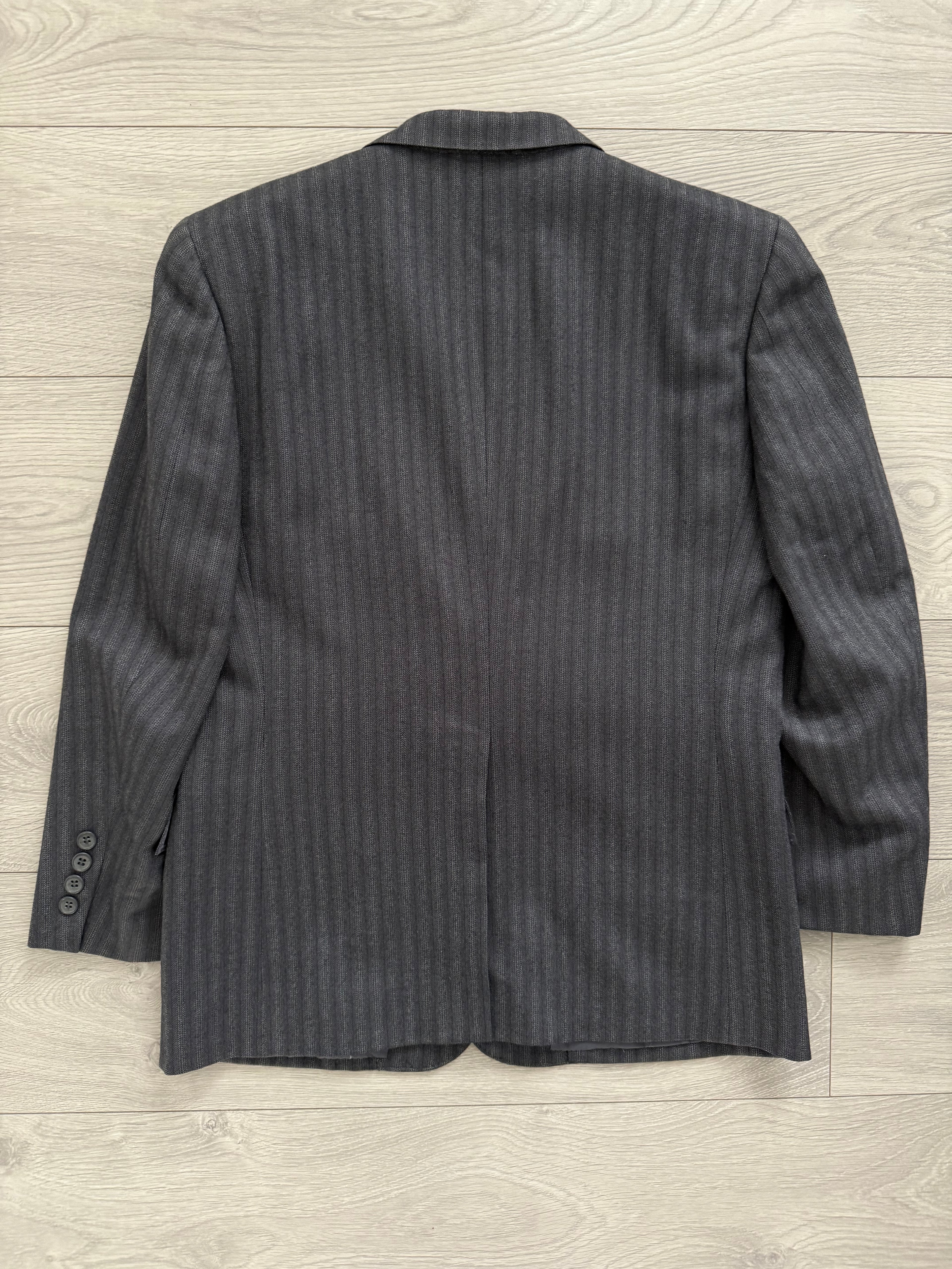 Yves Saint Laurent 1990s 2B Textured Wool Grey Navy Suit - Size S Jacket / 31" Waist