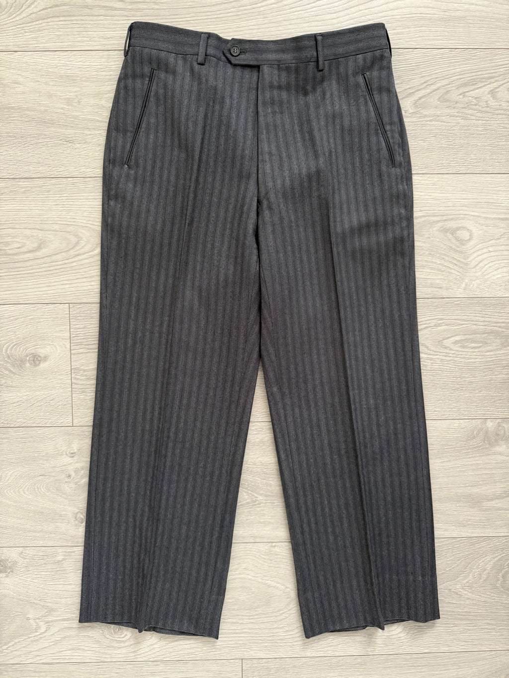 Yves Saint Laurent 1990s 2B Textured Wool Grey Navy Suit - Size S Jacket / 31" Waist