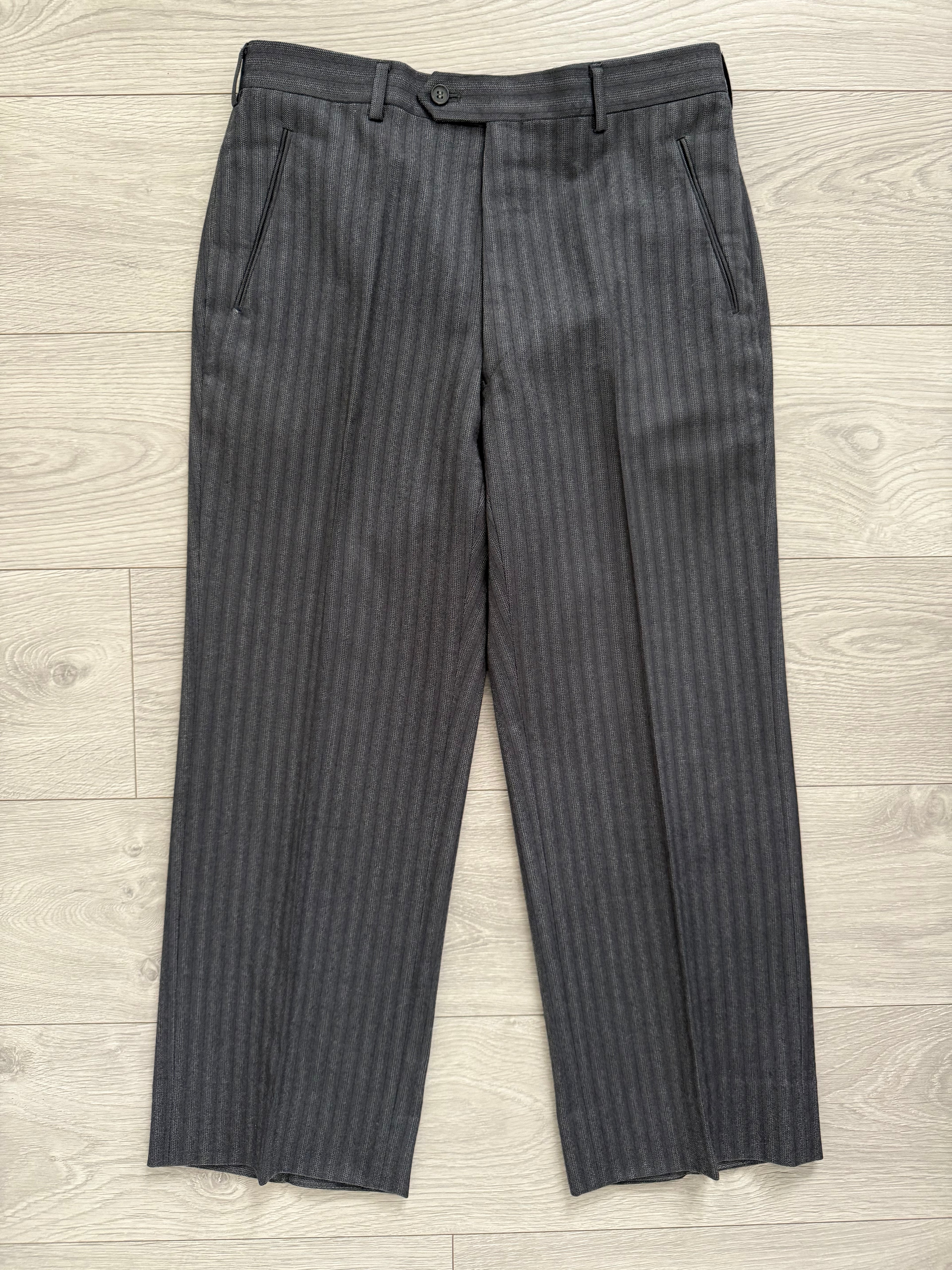 Yves Saint Laurent 1990s 2B Textured Wool Grey Navy Suit - Size S Jacket / 31" Waist
