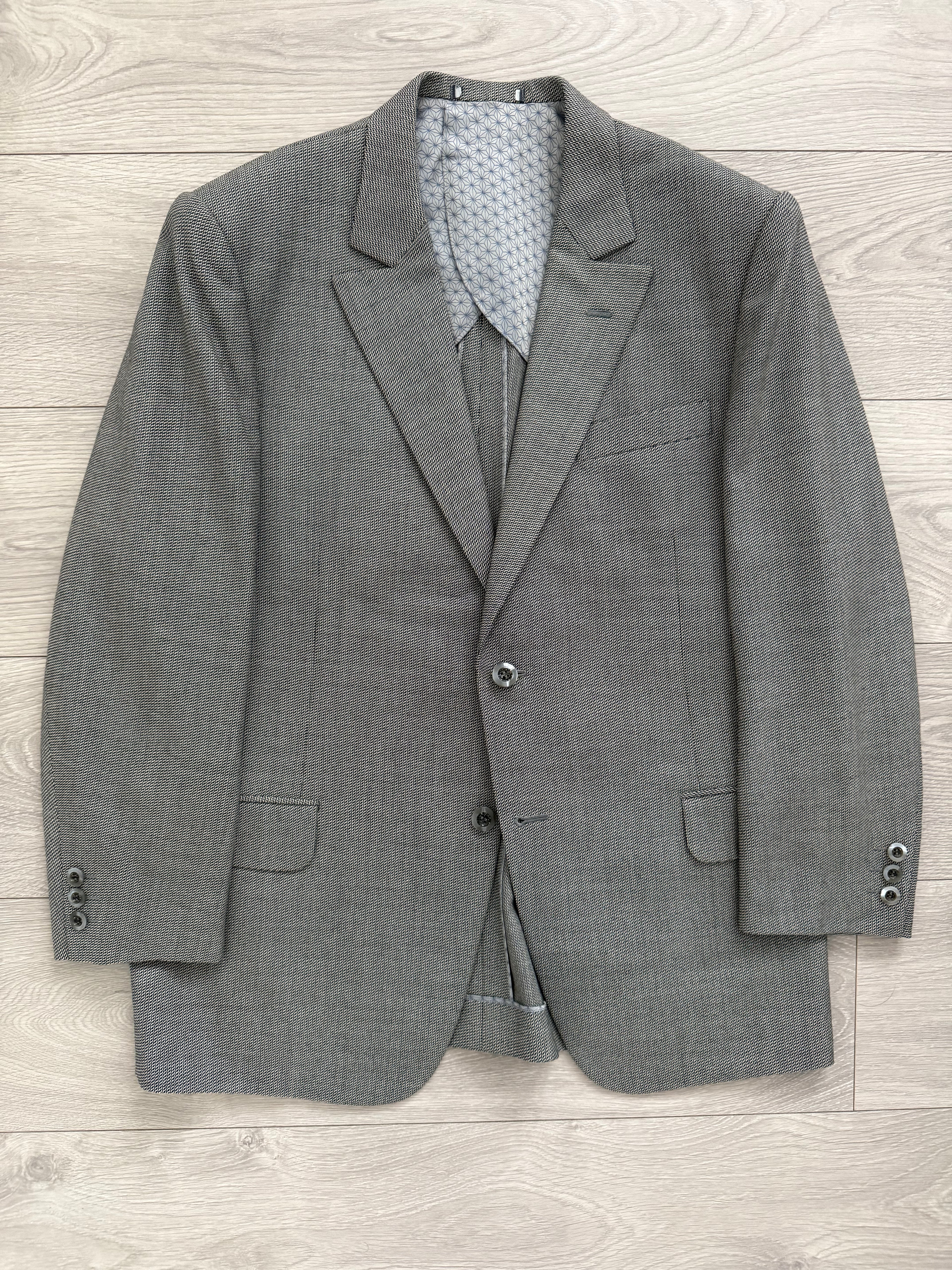 Yves Saint Laurent 1990s 2B Textured Wool Grey Suit - Size L Jacket / 34" Waist