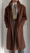 Hugo Boss 1980s Oversized Brown Wool Balmacaan Overcoat - Size M