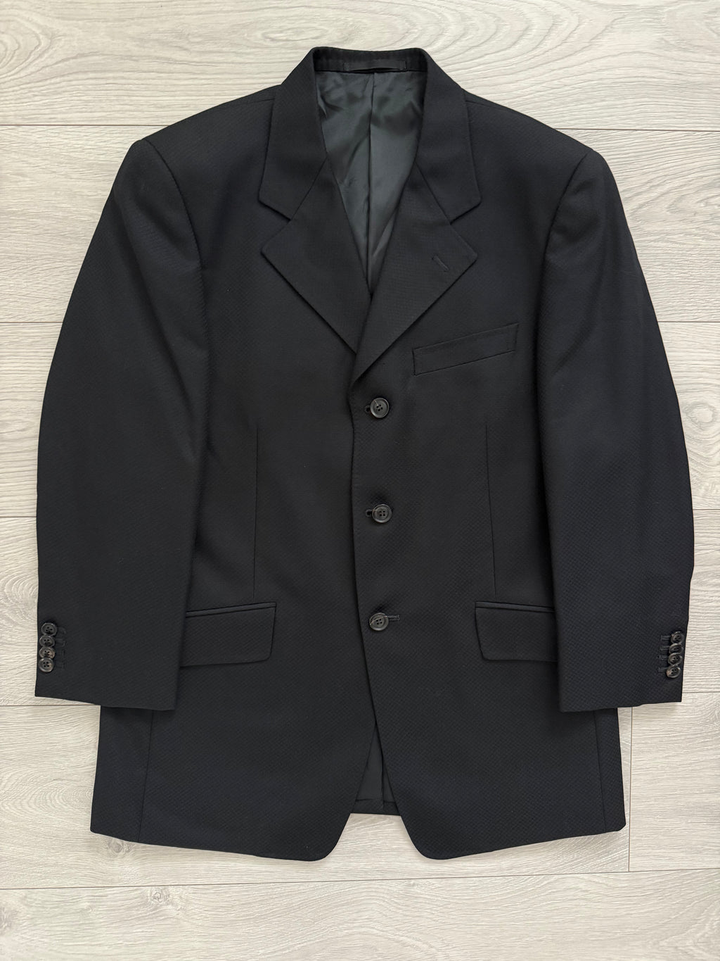 Yves Saint Laurent 1990s 3B Textured Pleated Wool Black Suit - Size S Jacket / 31" Waist