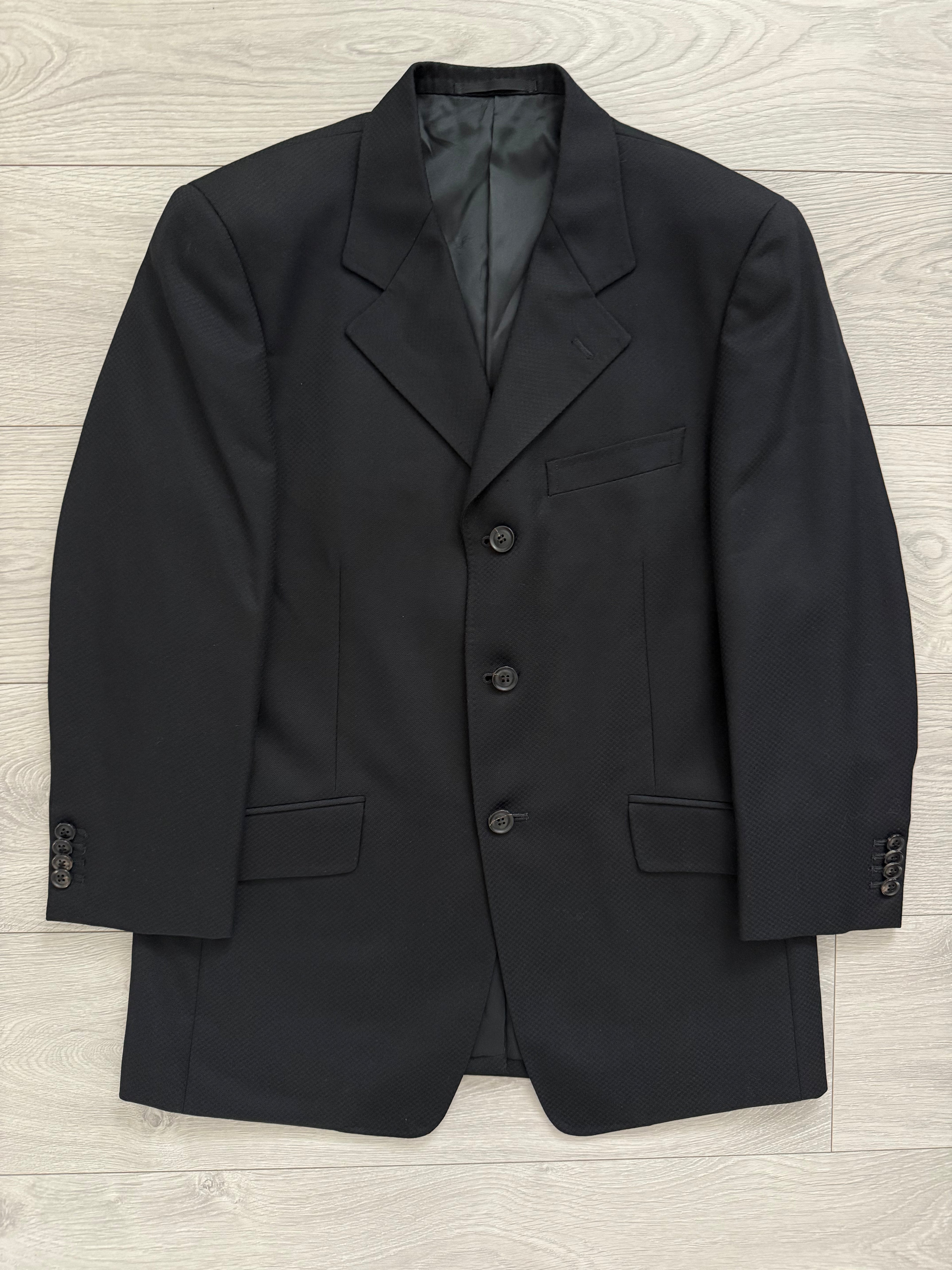 Yves Saint Laurent 1990s 3B Textured Pleated Wool Black Suit - Size S Jacket / 31" Waist