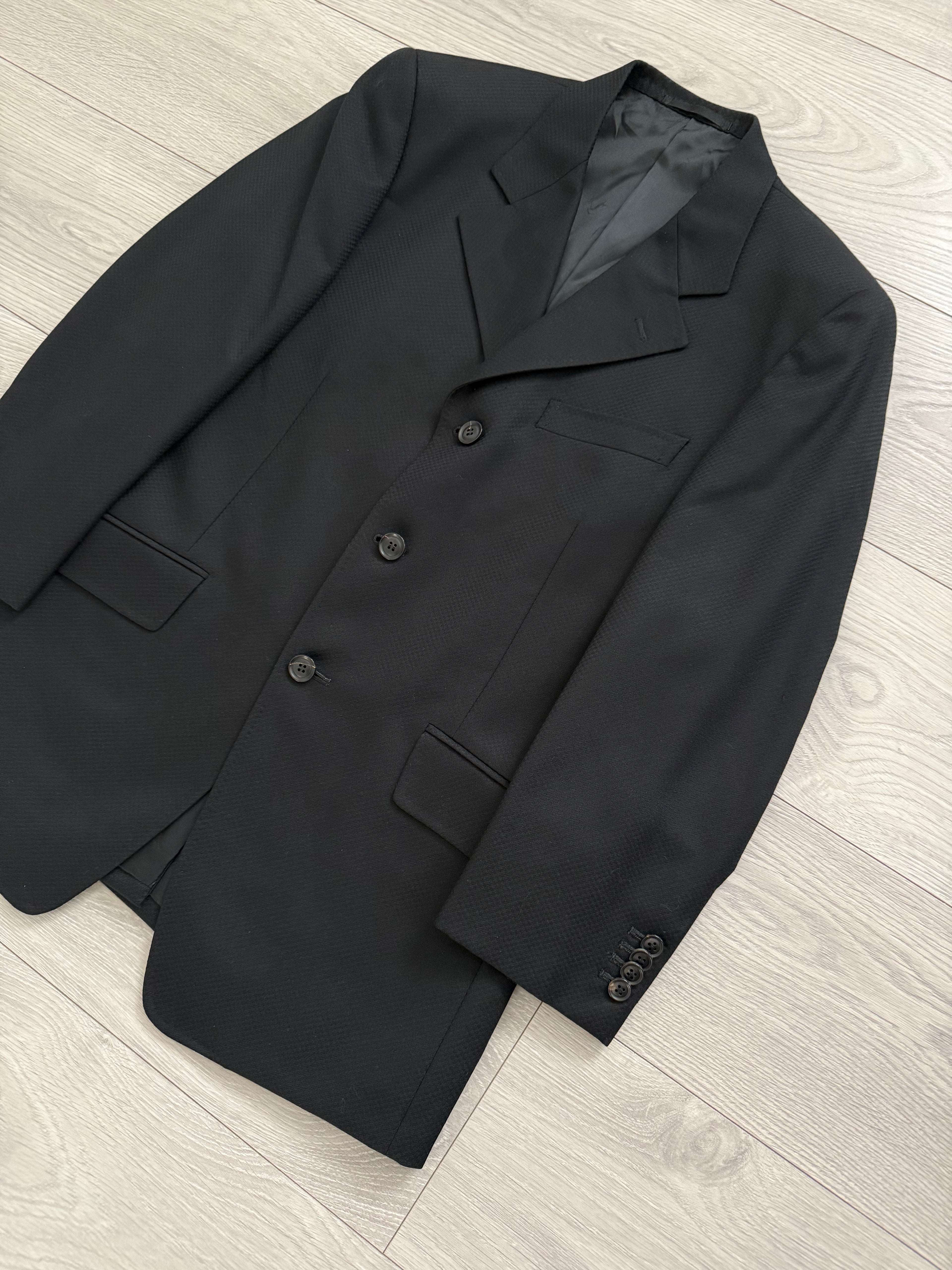Yves Saint Laurent 1990s 3B Textured Pleated Wool Black Suit - Size S Jacket / 31" Waist