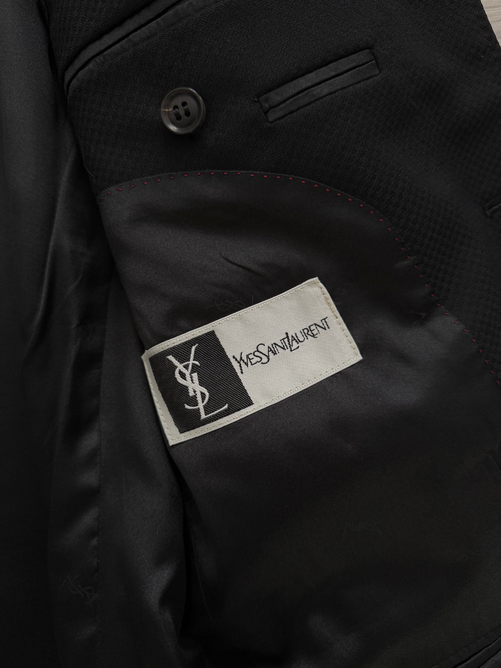 Yves Saint Laurent 1990s 3B Textured Pleated Wool Black Suit - Size S Jacket / 31" Waist