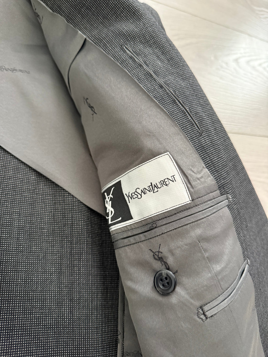 Yves Saint Laurent 1990s 2B Wool Grey Suit - Size M Jacket / 34" Waist