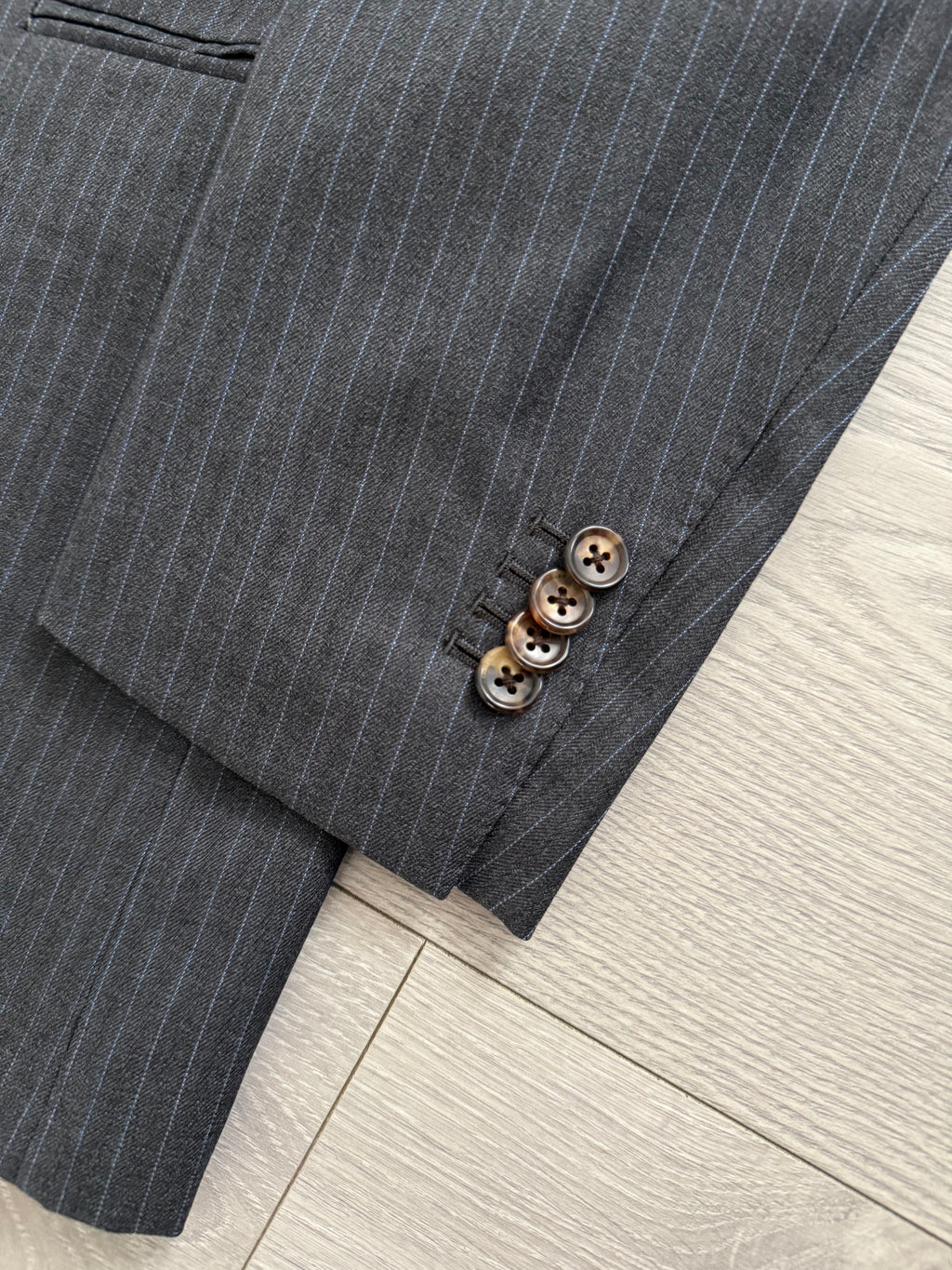 Yves Saint Laurent 1990s 3B Super 120s Wool Grey Pinstriped Suit - Size S Jacket / 31" Waist