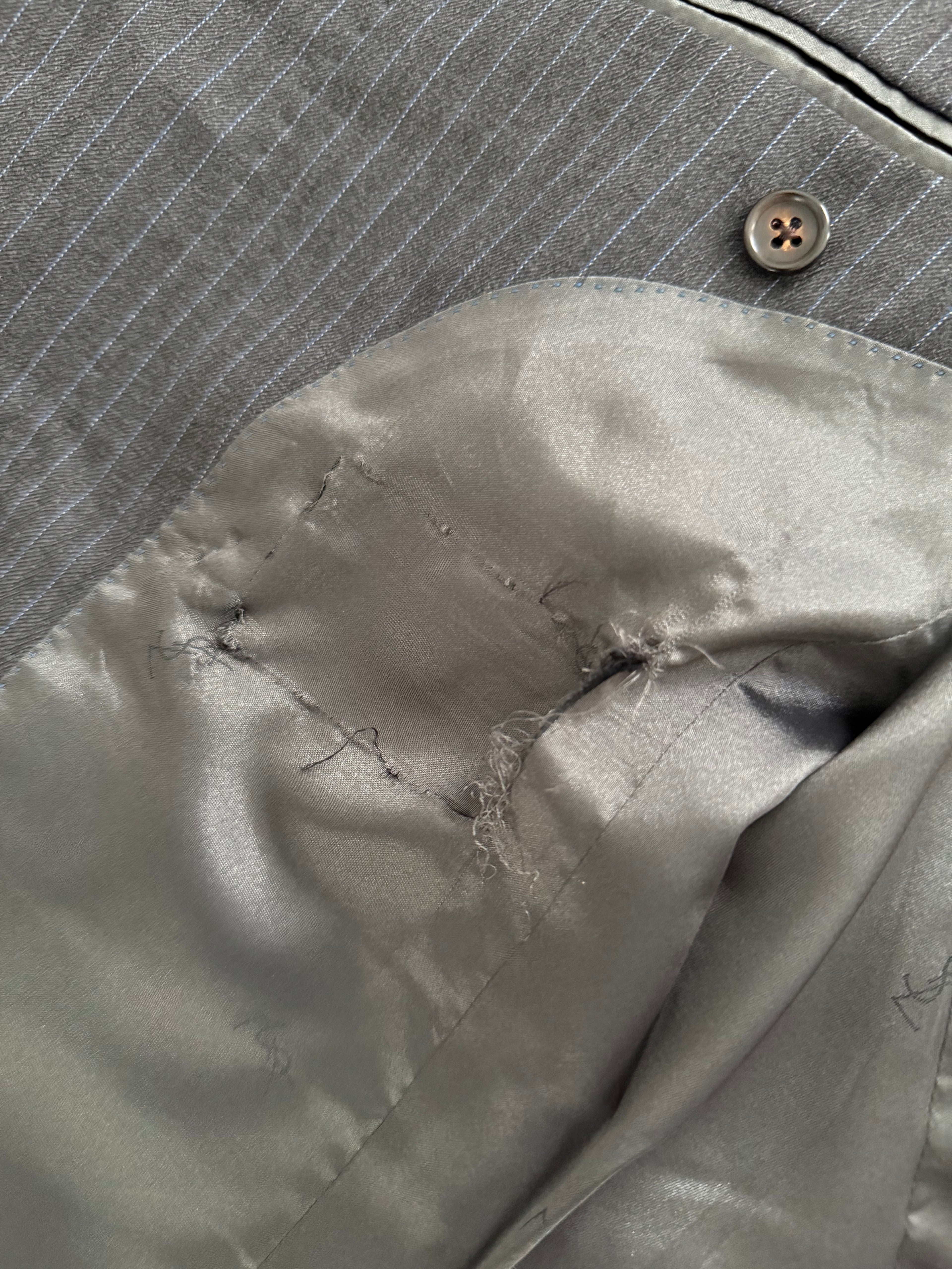 Yves Saint Laurent 1990s 3B Super 120s Wool Grey Pinstriped Suit - Size S Jacket / 31" Waist
