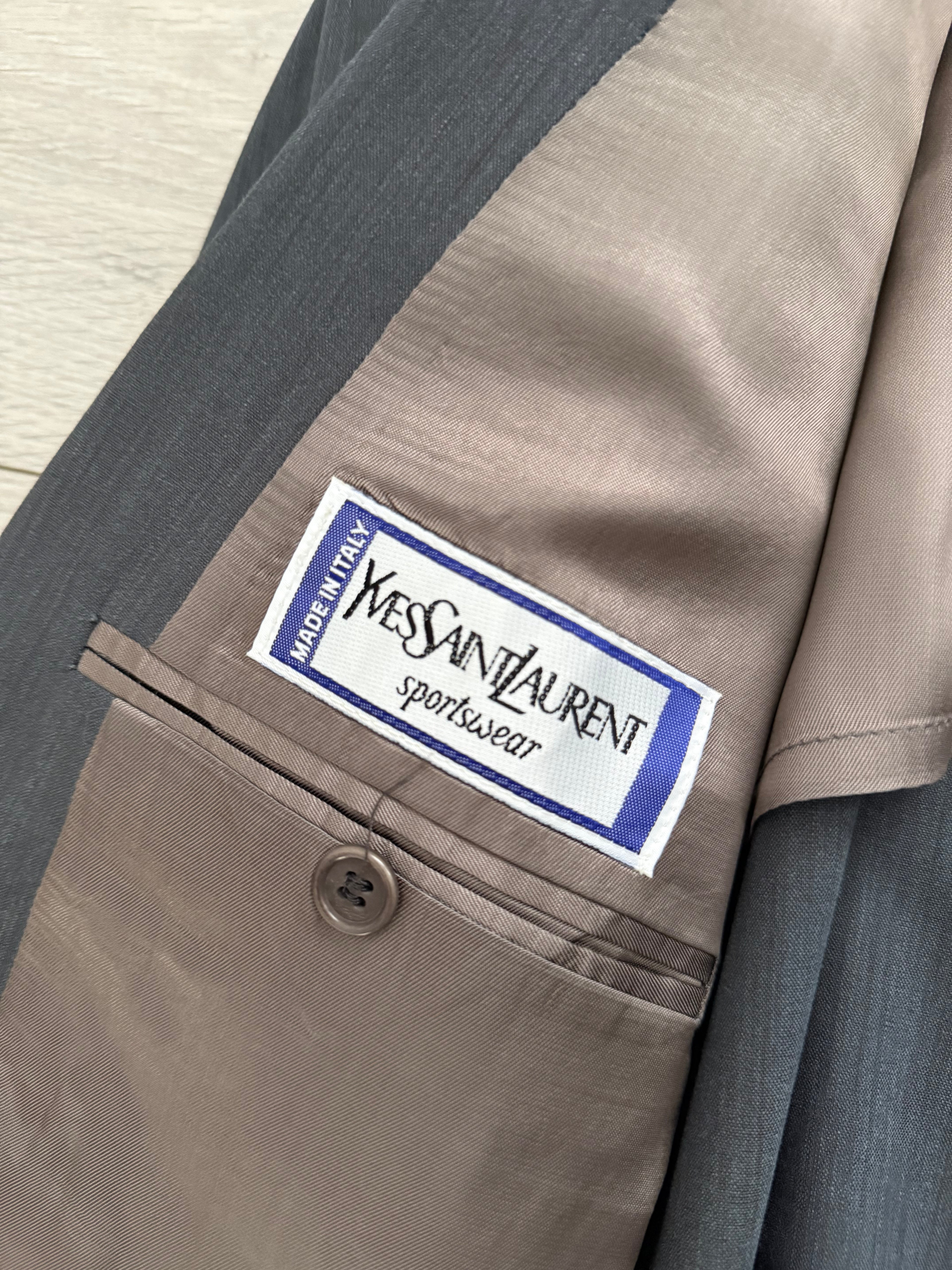Yves Saint Laurent 1980s Peaked Lapel Double Breasted Lightweight Suit - Size S Jacket / 30" Waist