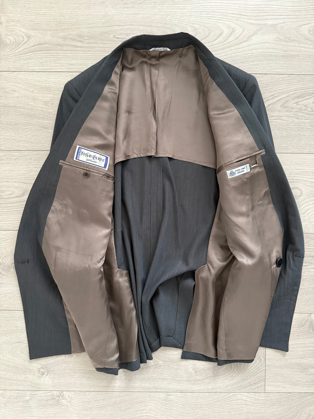 Yves Saint Laurent 1980s Peaked Lapel Double Breasted Lightweight Suit - Size S Jacket / 30" Waist