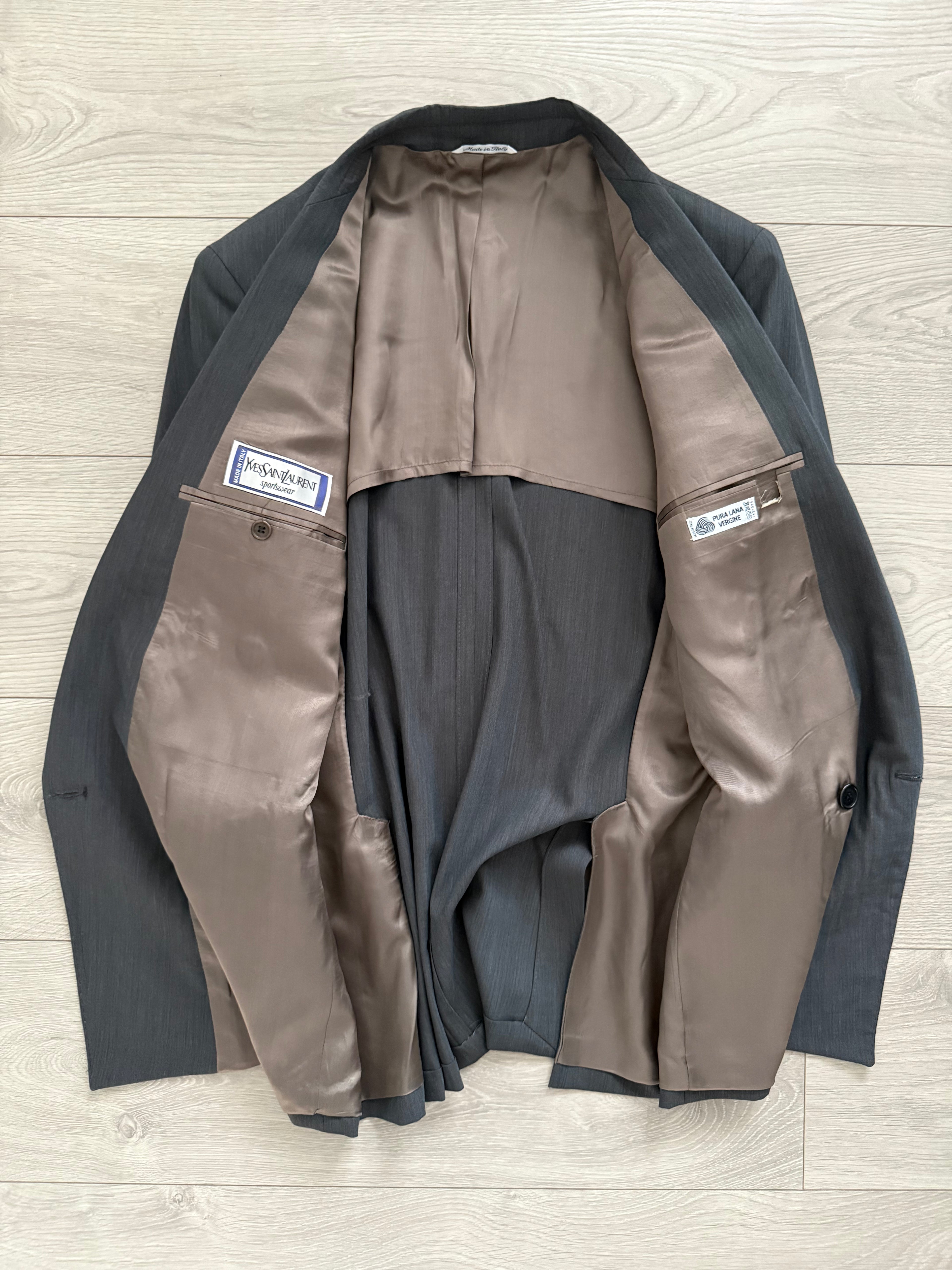 Yves Saint Laurent 1980s Peaked Lapel Double Breasted Lightweight Suit - Size S Jacket / 30" Waist