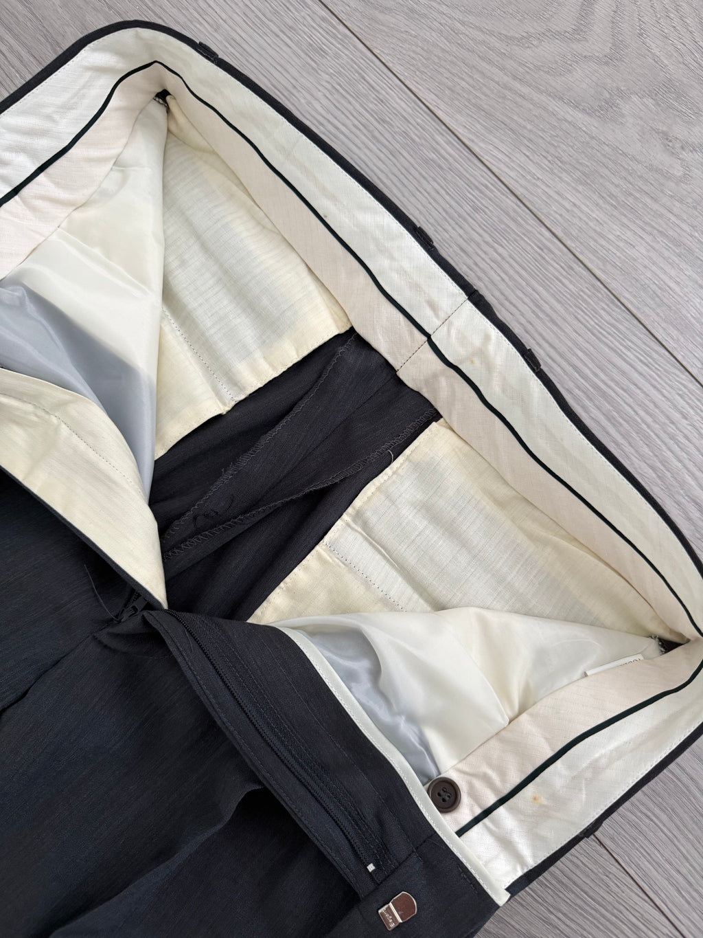 Yves Saint Laurent 1980s Peaked Lapel Double Breasted Lightweight Suit - Size S Jacket / 30" Waist