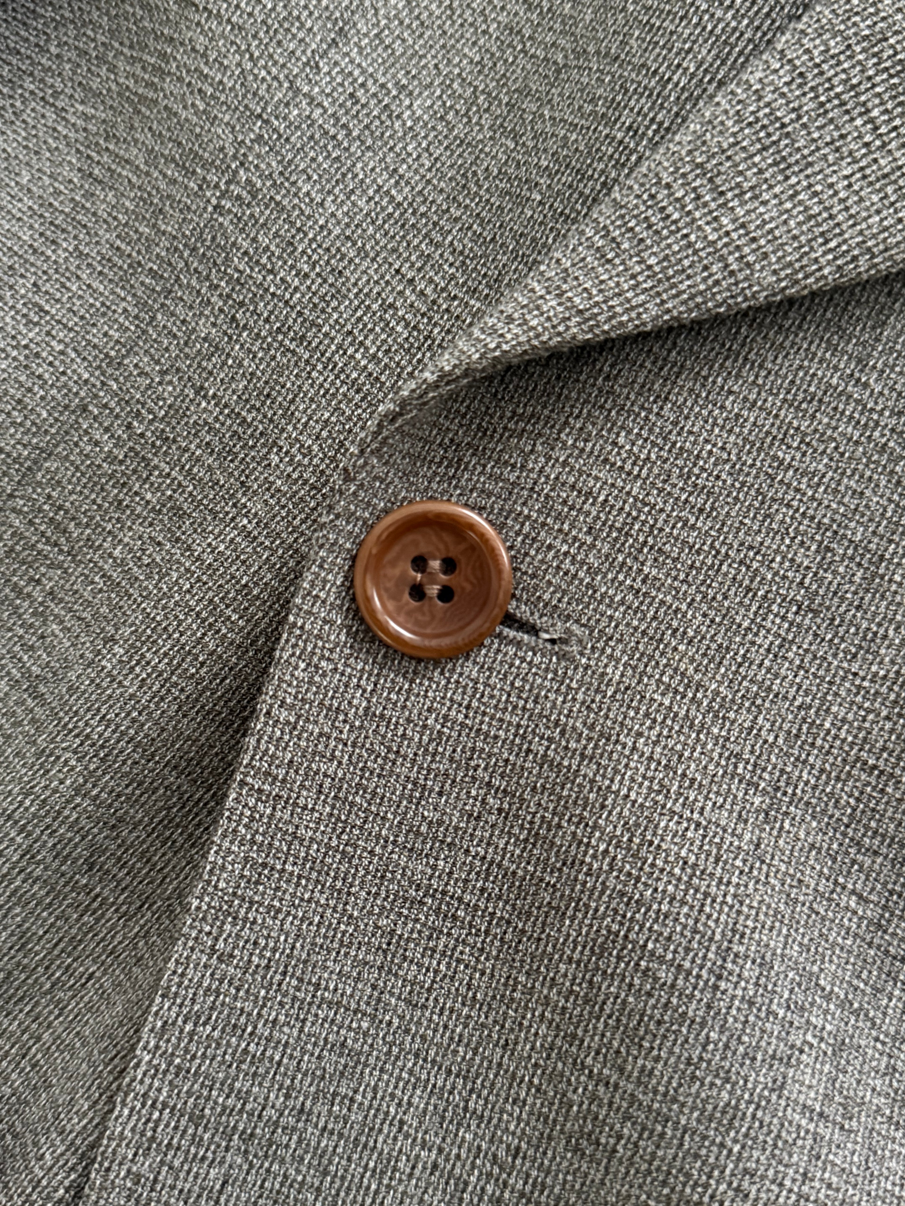 Hugo Boss 1980s Peaked Lapel Double Breasted Cerruti Fabric Wool Suit Taupe Beige - Size S Jacket / 30" Waist