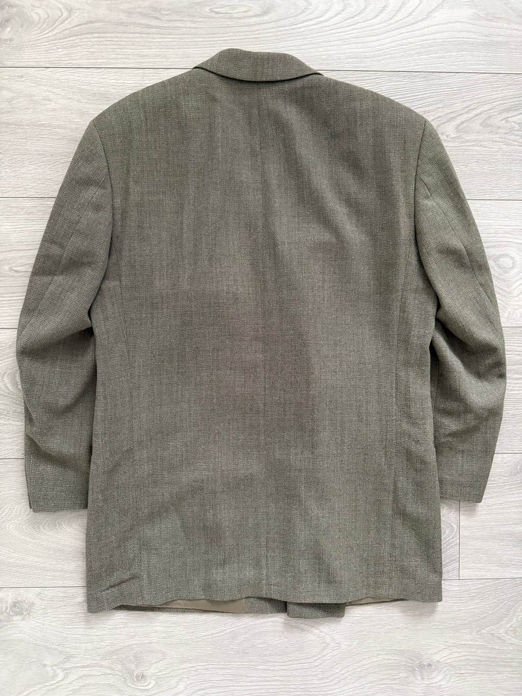 Hugo Boss 1980s Peaked Lapel Double Breasted Cerruti Fabric Wool Suit Taupe Beige - Size S Jacket / 30" Waist