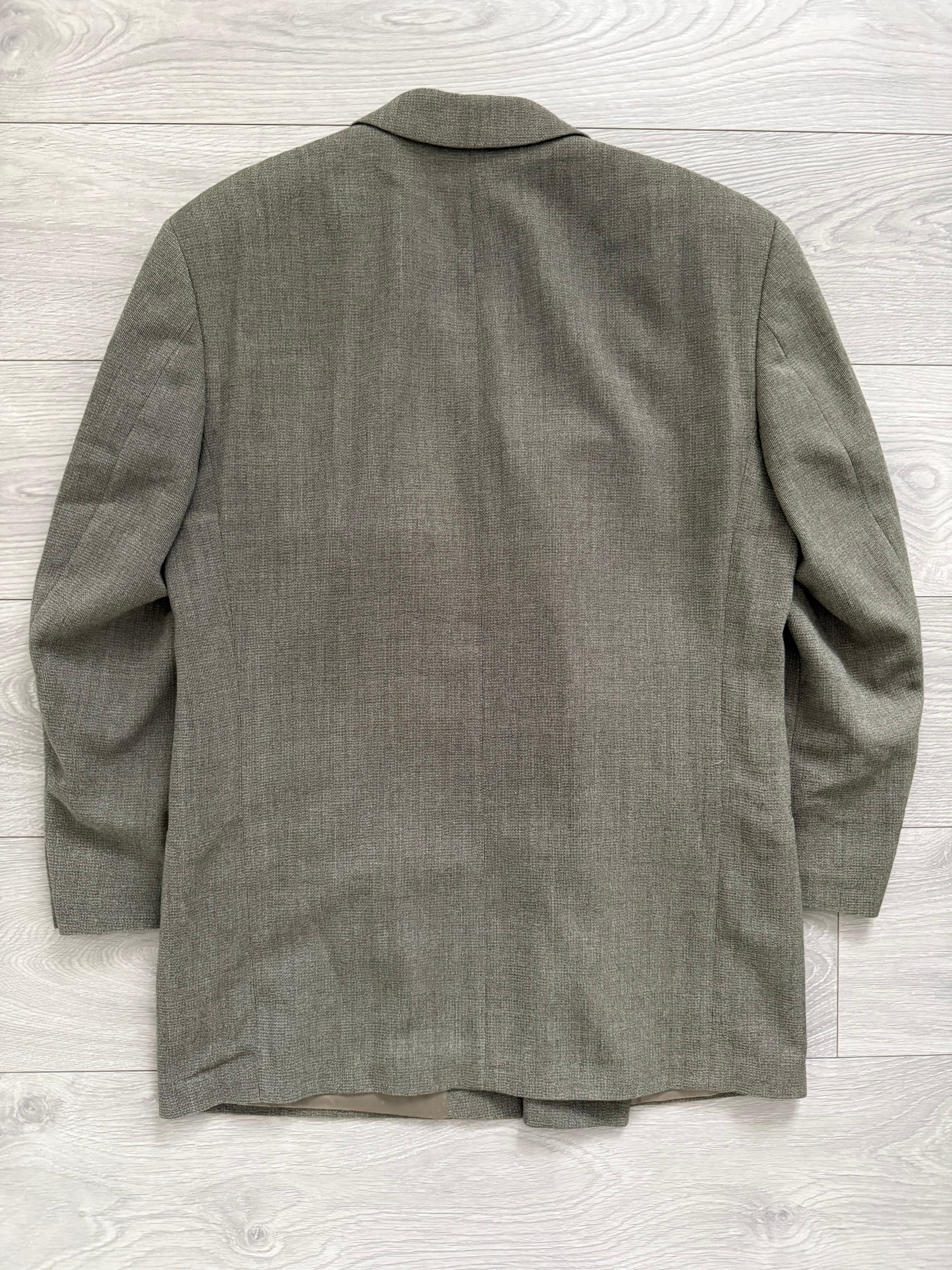 Hugo Boss 1980s Peaked Lapel Double Breasted Cerruti Fabric Wool Suit Taupe Beige - Size S Jacket / 30" Waist