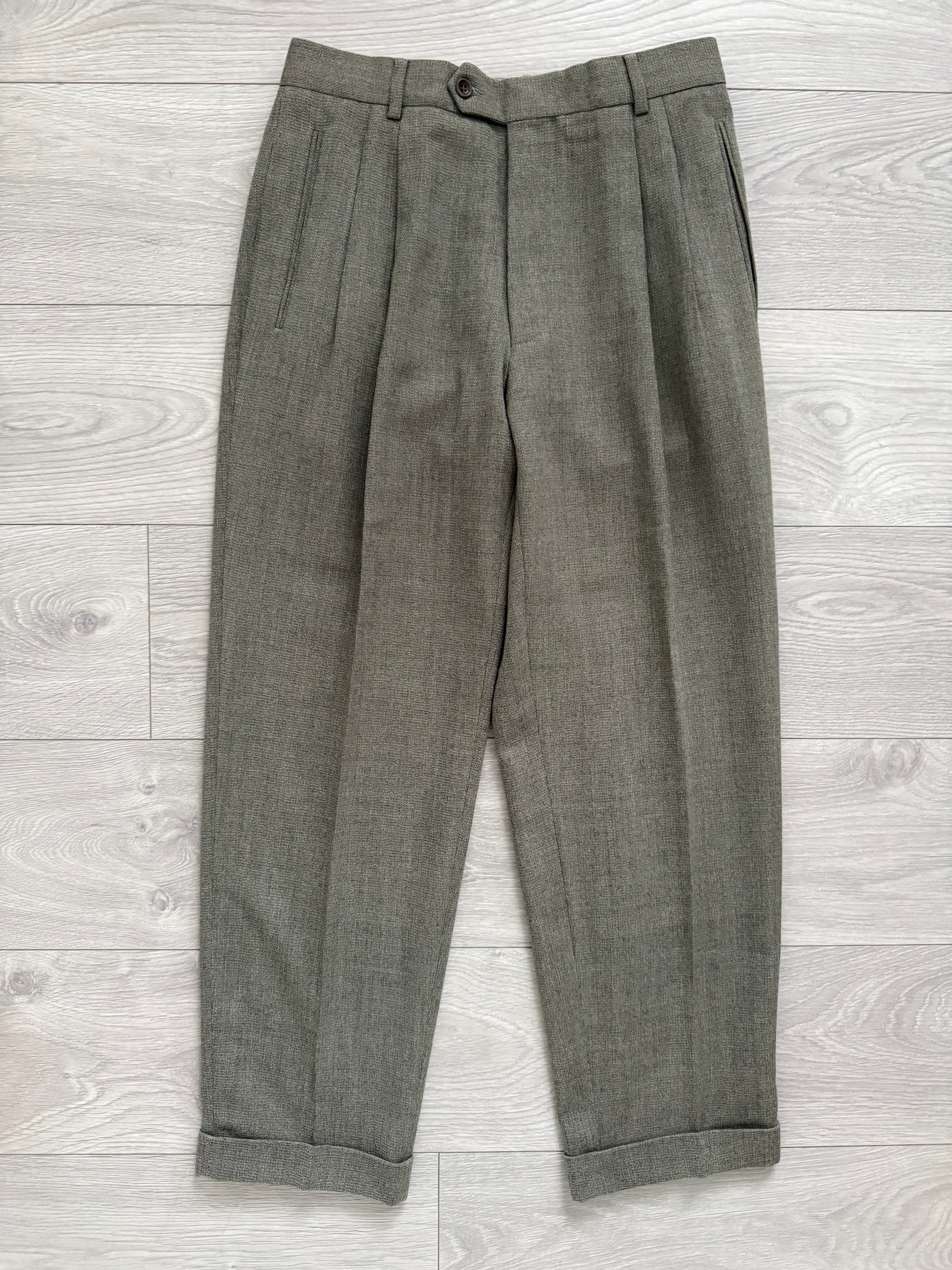Hugo Boss 1980s Peaked Lapel Double Breasted Cerruti Fabric Wool Suit Taupe Beige - Size S Jacket / 30" Waist