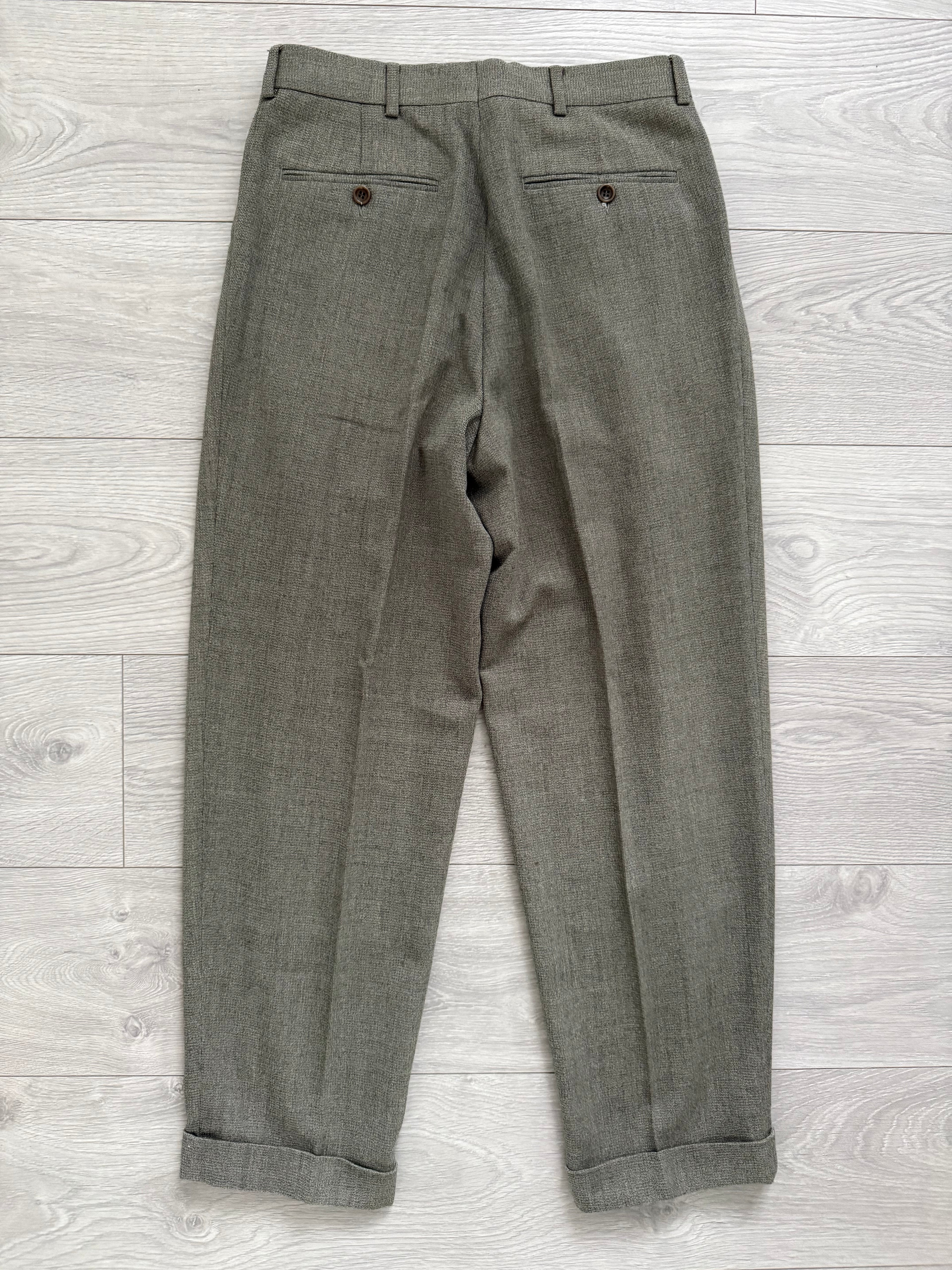 Hugo Boss 1980s Peaked Lapel Double Breasted Cerruti Fabric Wool Suit Taupe Beige - Size S Jacket / 30" Waist