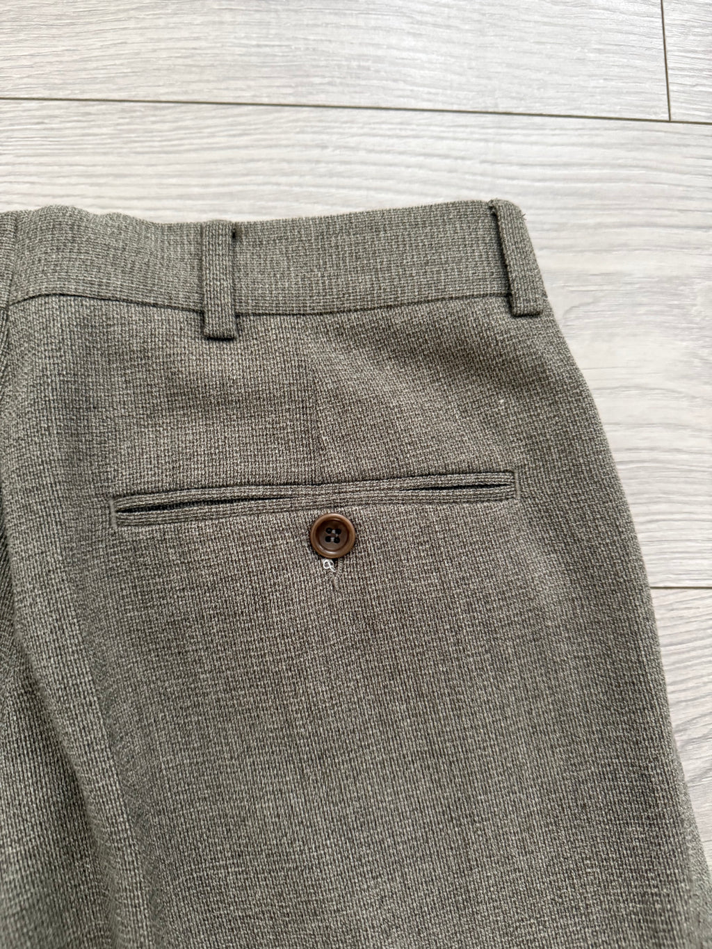 Hugo Boss 1980s Peaked Lapel Double Breasted Cerruti Fabric Wool Suit Taupe Beige - Size S Jacket / 30" Waist
