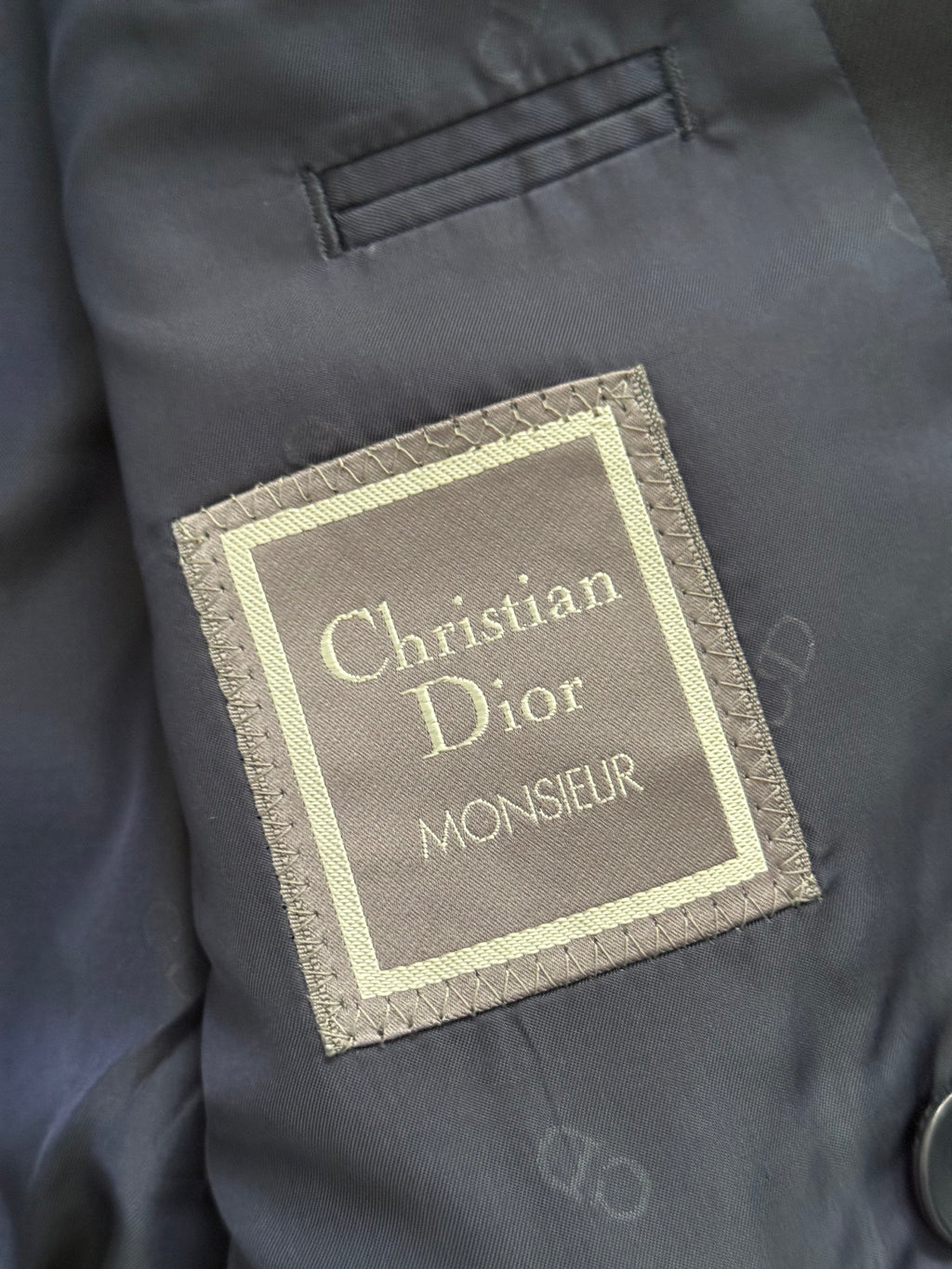 Christian Dior 1980s Peaked Lapel Double Breasted Metal Button Wool Suit Navy- Size S Jacket / 29" Waist