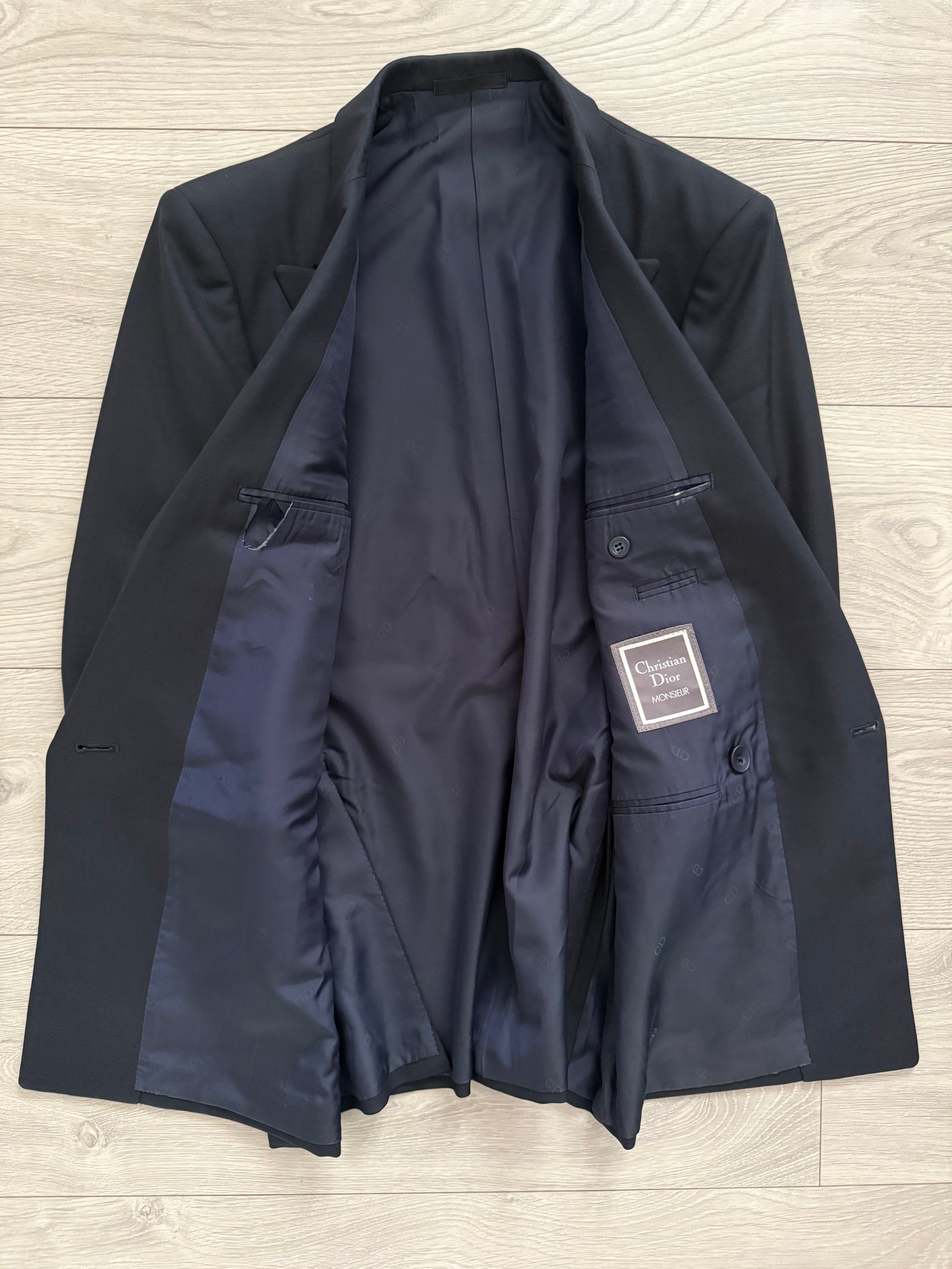 Christian Dior 1980s Peaked Lapel Double Breasted Metal Button Wool Suit Navy- Size S Jacket / 29" Waist