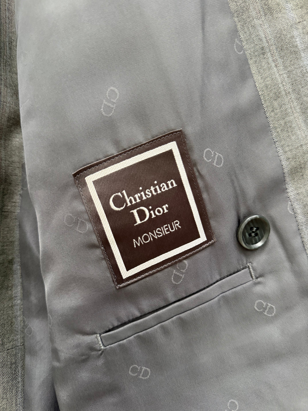Christian Dior 1980s Peaked Lapel Double Breasted Wool Suit Grey - Size L Jacket / 34" Waist