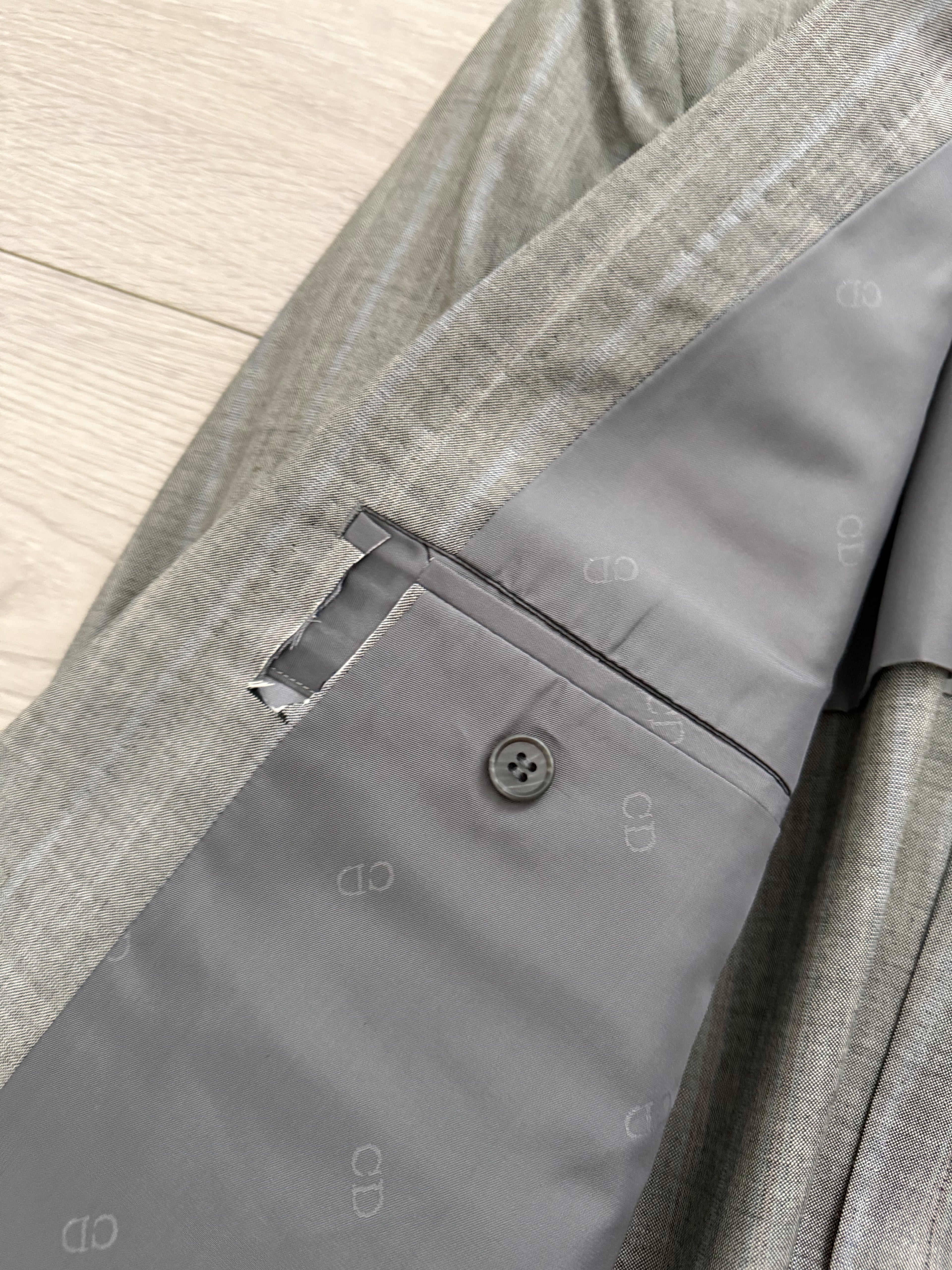 Christian Dior 1980s Peaked Lapel Double Breasted Wool Suit Grey - Size L Jacket / 34" Waist