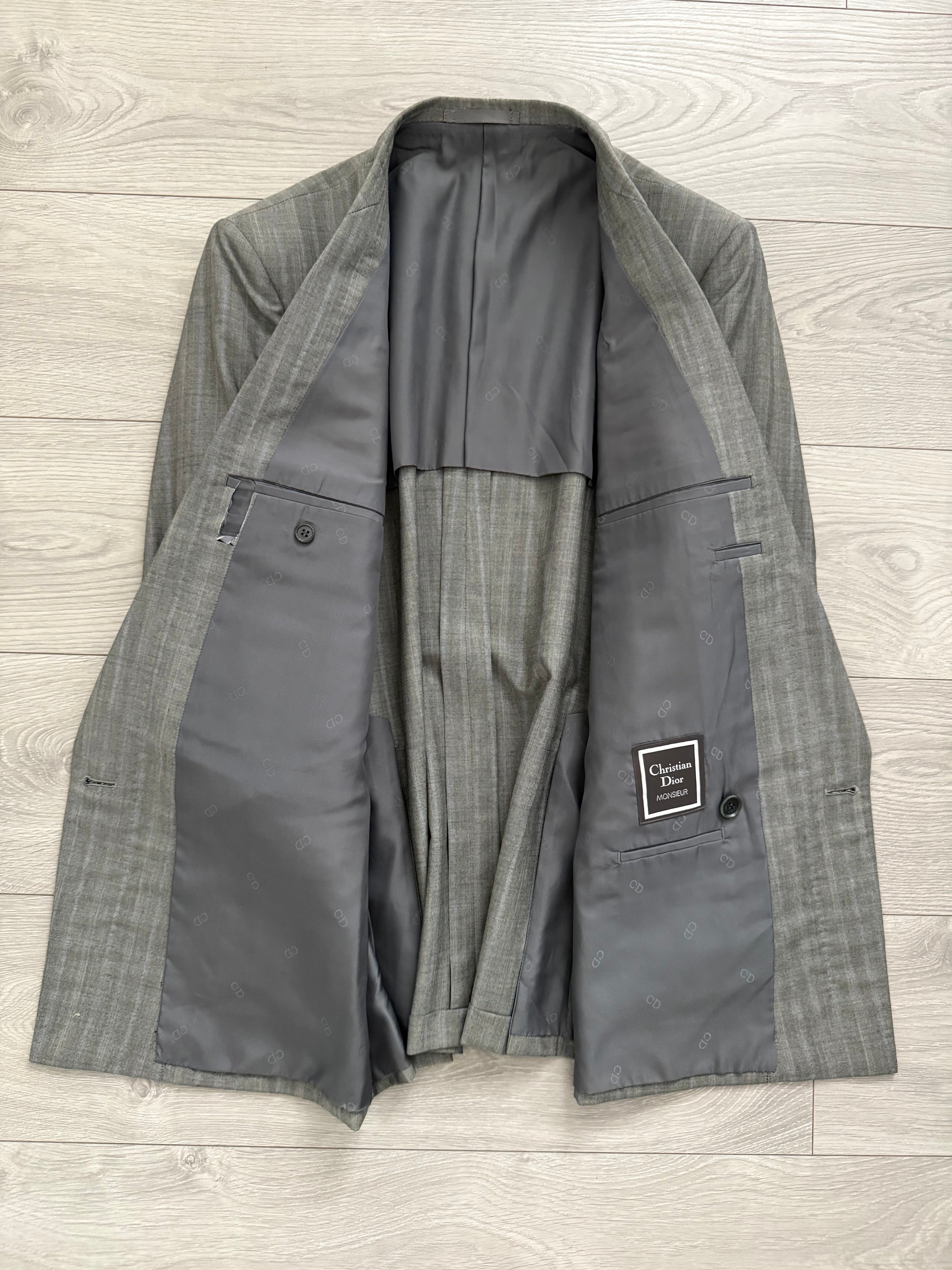 Christian Dior 1980s Peaked Lapel Double Breasted Wool Suit Grey - Size L Jacket / 34" Waist