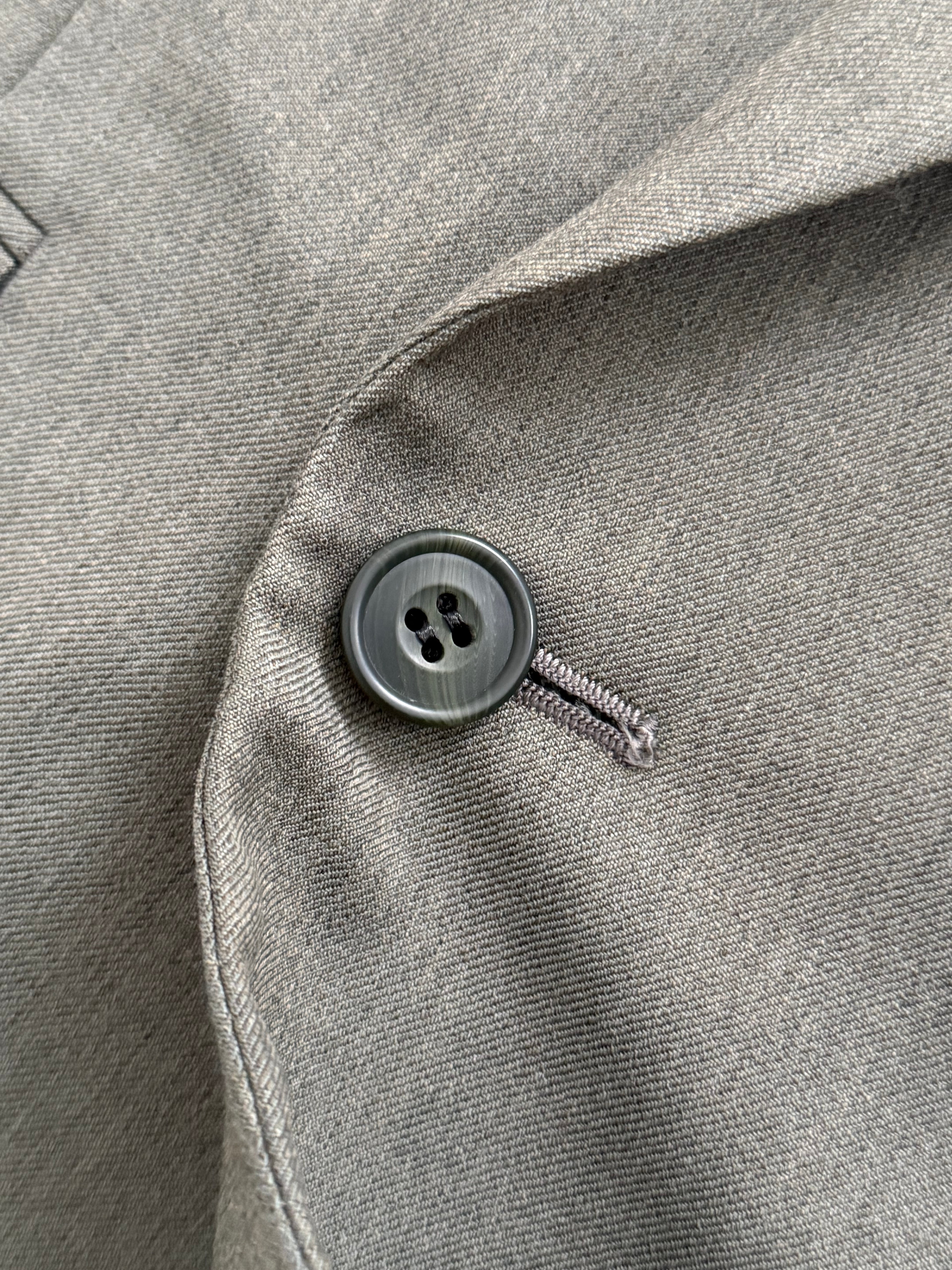 Christian Dior 1980s Peaked Lapel Double Breasted Pleated Wool Suit Taupe Olive - Size XL Jacket / 34" Waist