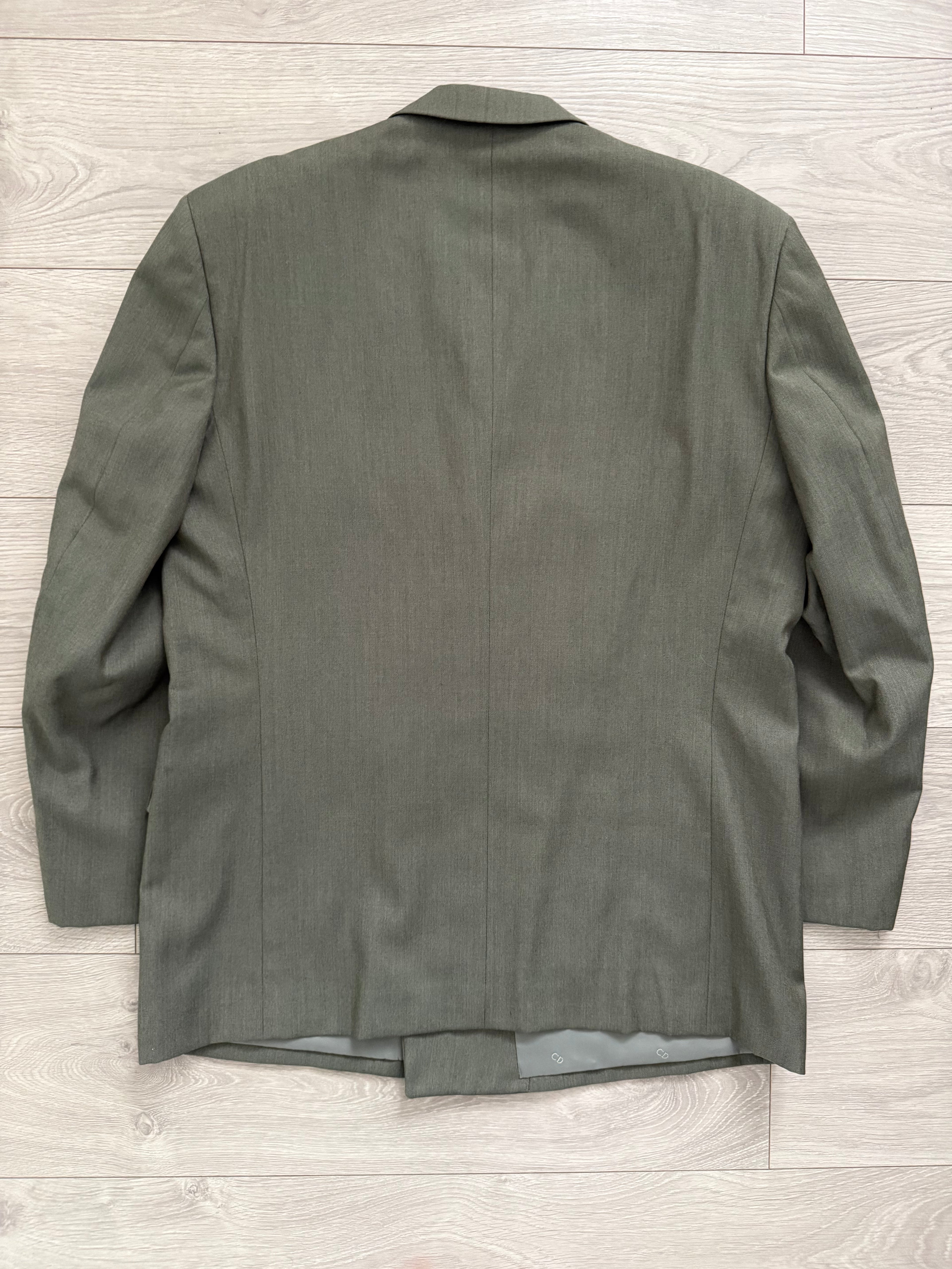 Christian Dior 1980s Peaked Lapel Double Breasted Pleated Wool Suit Taupe Olive - Size XL Jacket / 34" Waist