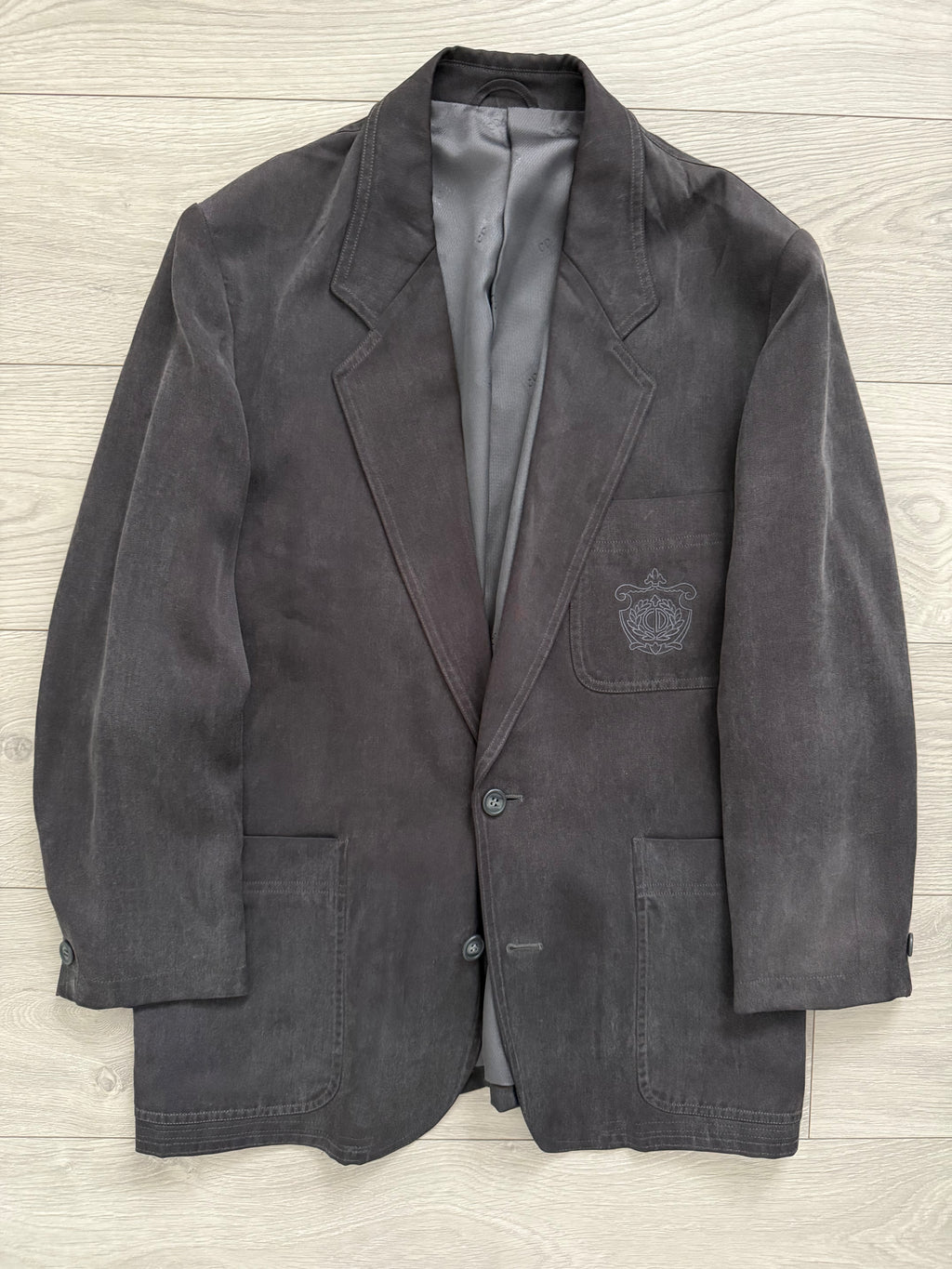 Christian Dior 1980s 2B Crest Logo Pleated Cotton Suit - Size L Jacket / 38" Waist