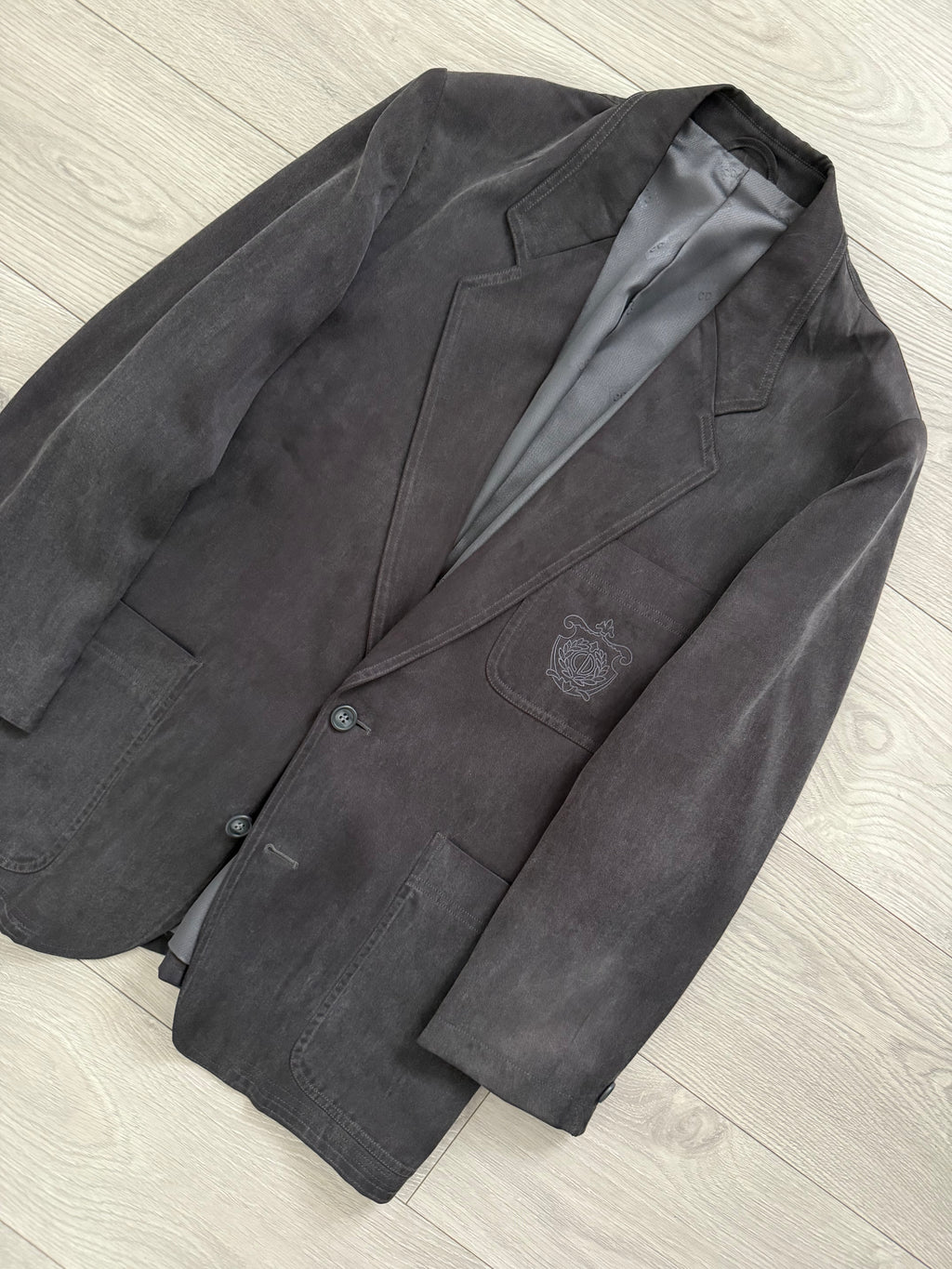 Christian Dior 1980s 2B Crest Logo Pleated Cotton Suit - Size L Jacket / 38" Waist