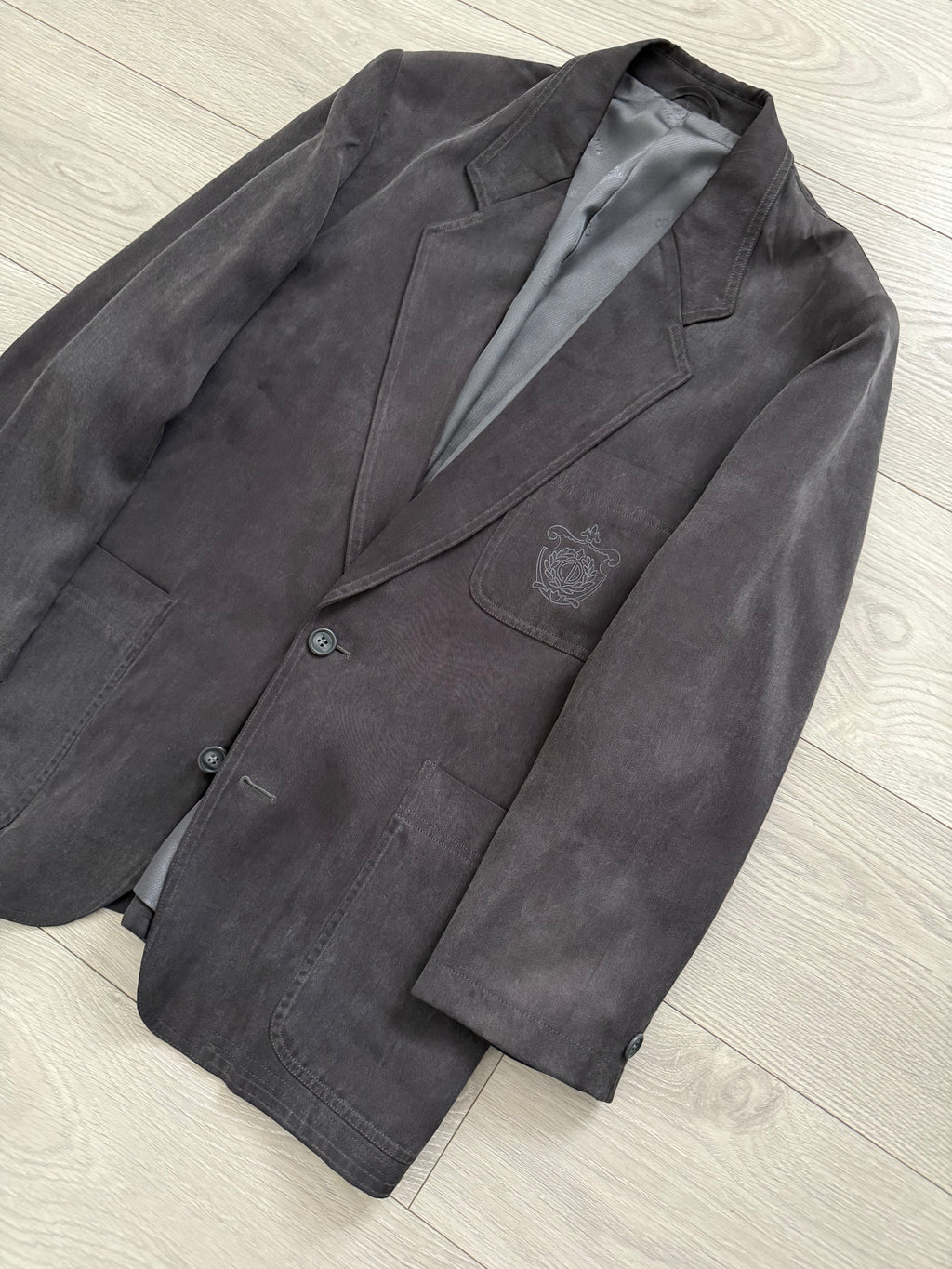 Christian Dior 1980s 2B Crest Logo Pleated Cotton Suit - Size L Jacket / 38" Waist