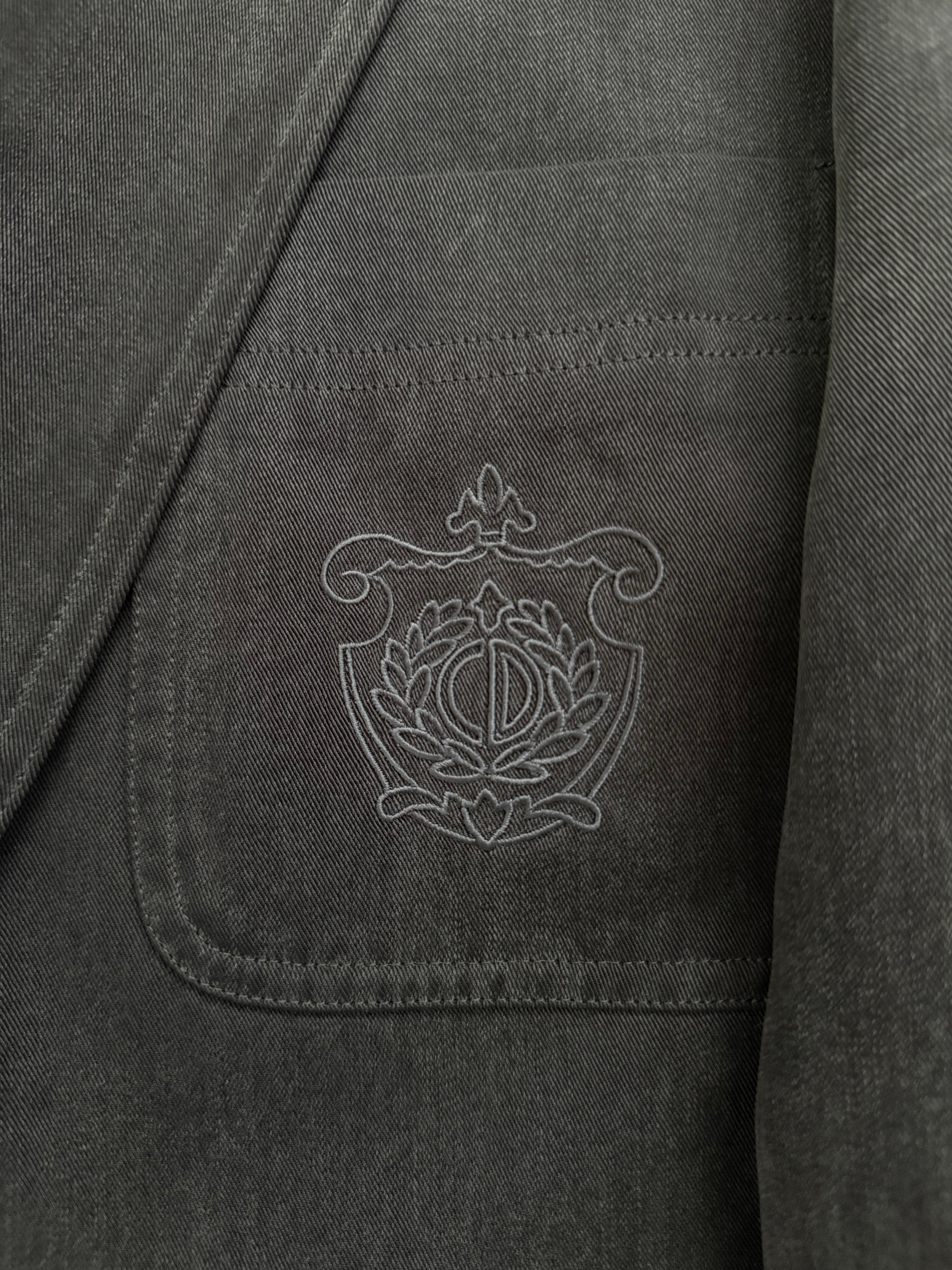 Christian Dior 1980s 2B Crest Logo Pleated Cotton Suit - Size L Jacket / 38" Waist
